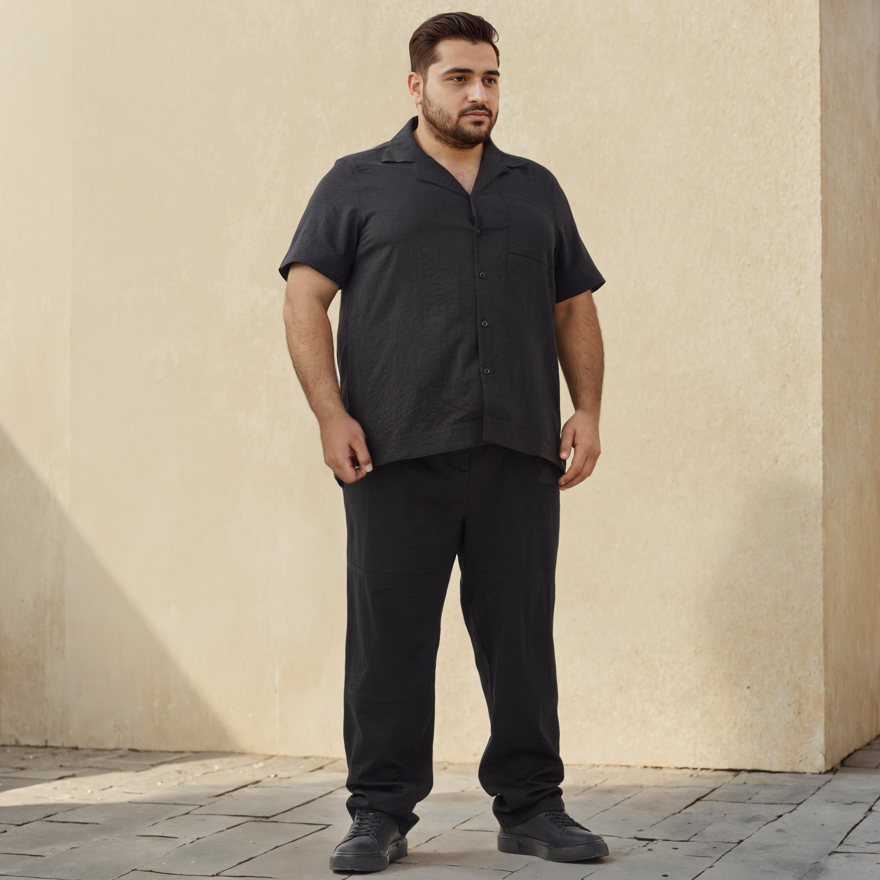 Plus Size Textured Camp Collar Shirt-men-clothing-shirts-image-2