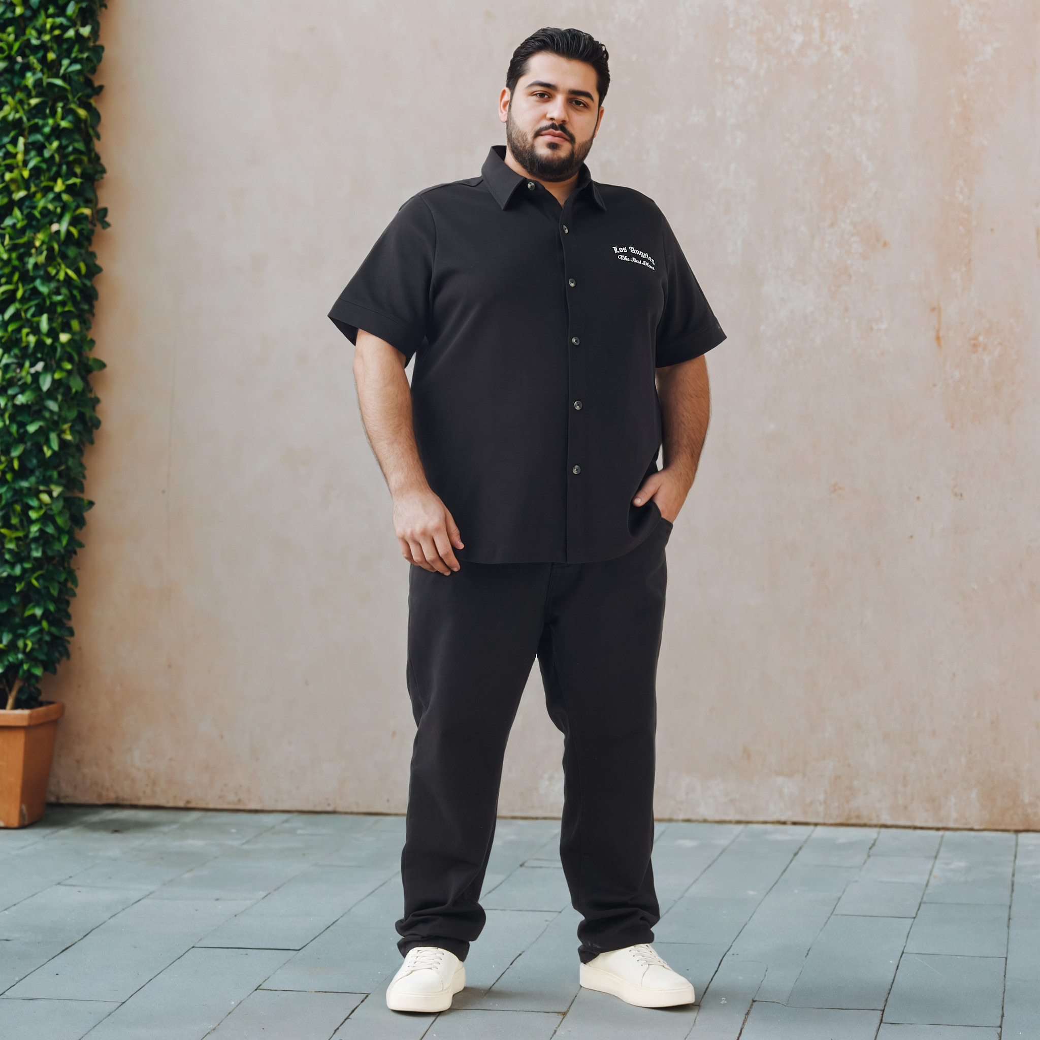 قميص بأكمام قصيرة وطبعات وبقصة عادية مقاس كبير-men-clothing-shirts-image-2