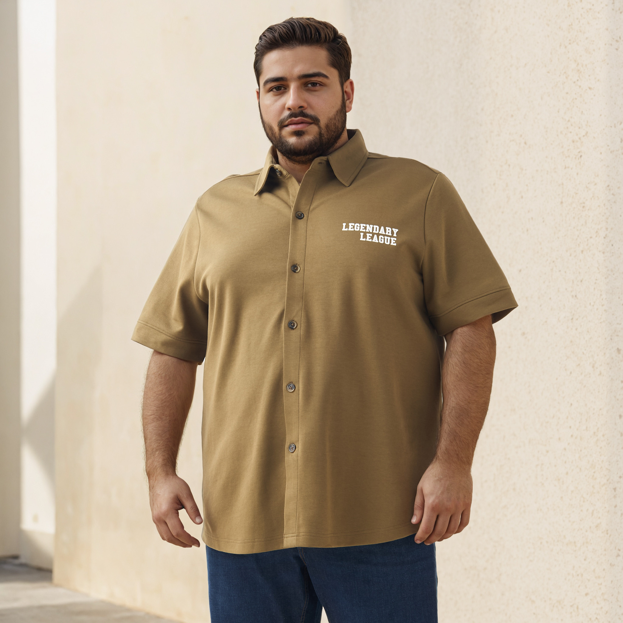 Plus Size Regular Fit Printed Shirt with Short Sleeves-men-clothing-shirts-image-1
