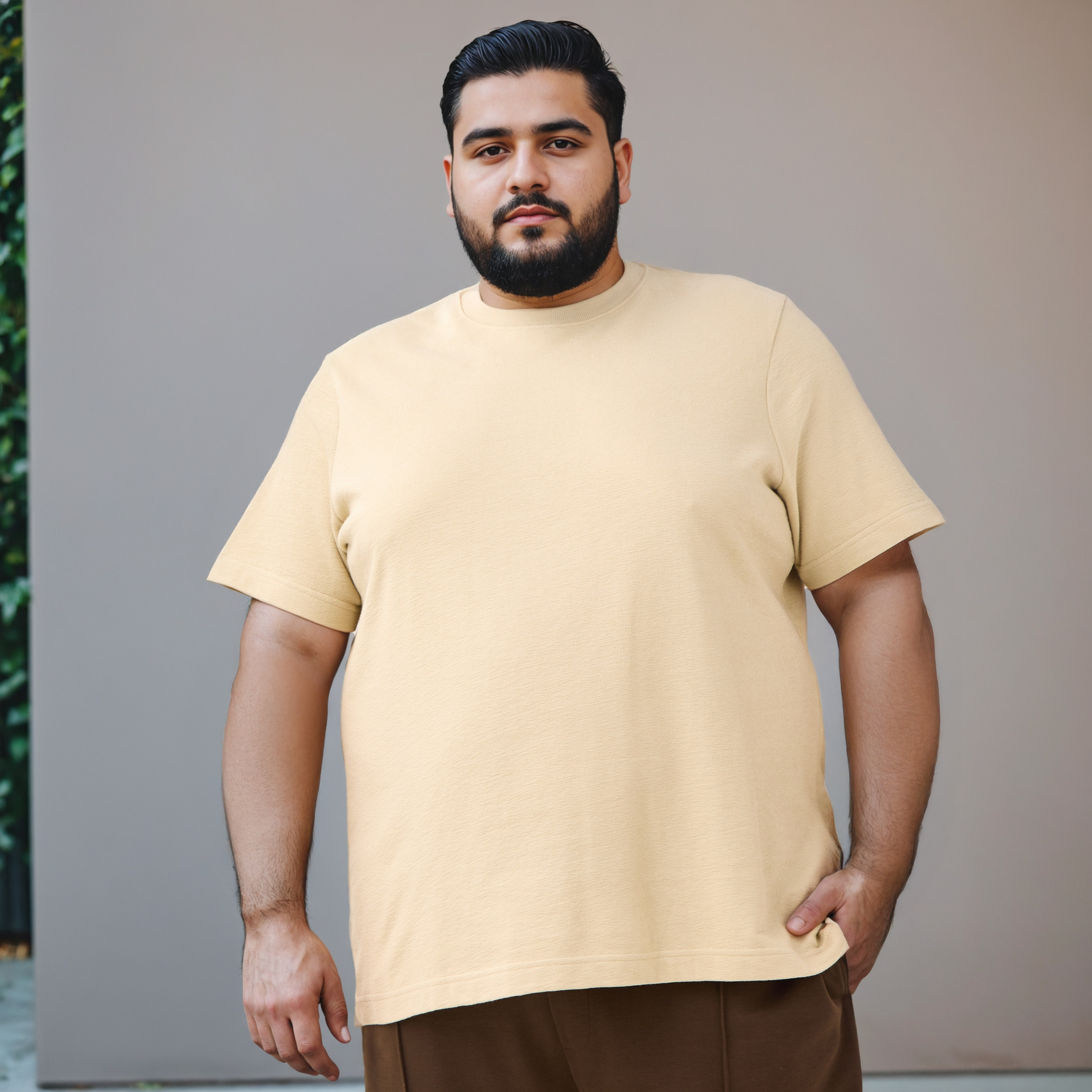 تيشيرت جاكار بارز الملمس مقاس كبير بياقة ضيقة-men-clothing-tshirtsandpolos-tshirts-image-1