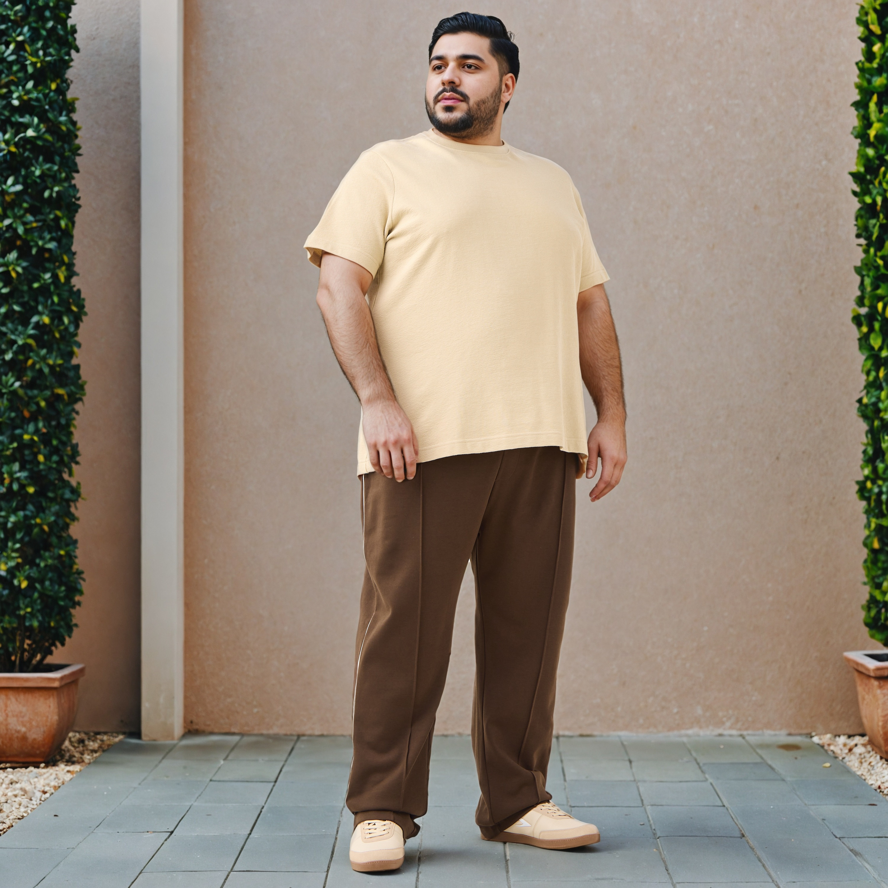 تيشيرت جاكار بارز الملمس مقاس كبير بياقة ضيقة-men-clothing-tshirtsandpolos-tshirts-image-2
