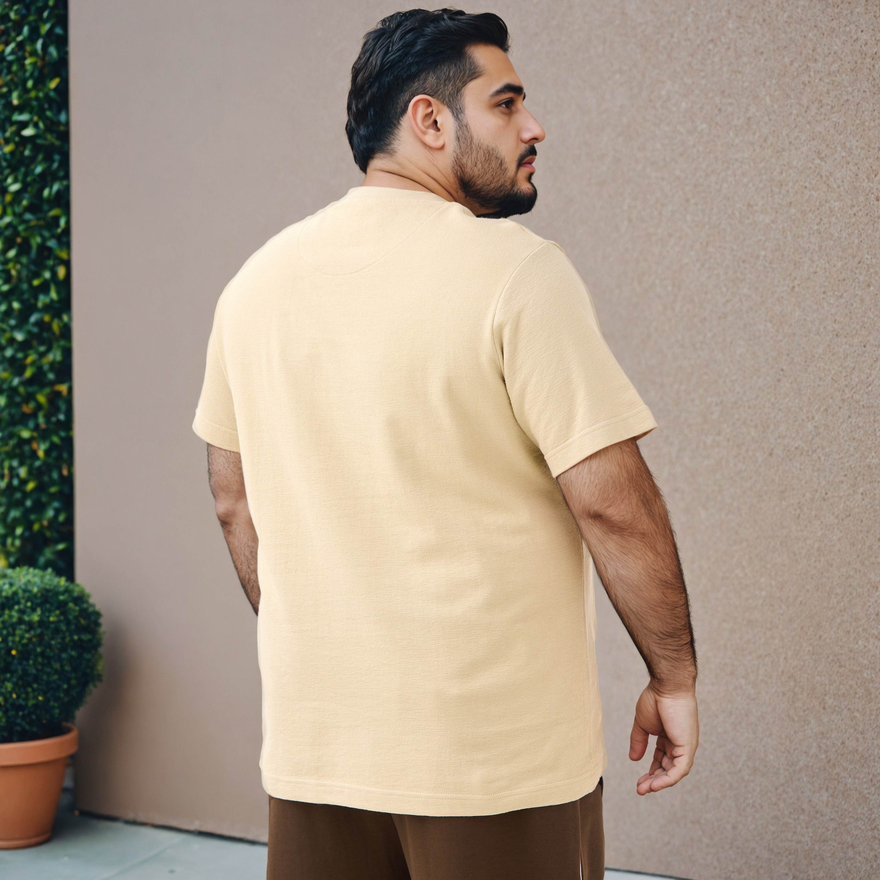 تيشيرت جاكار بارز الملمس مقاس كبير بياقة ضيقة-men-clothing-tshirtsandpolos-tshirts-image-3
