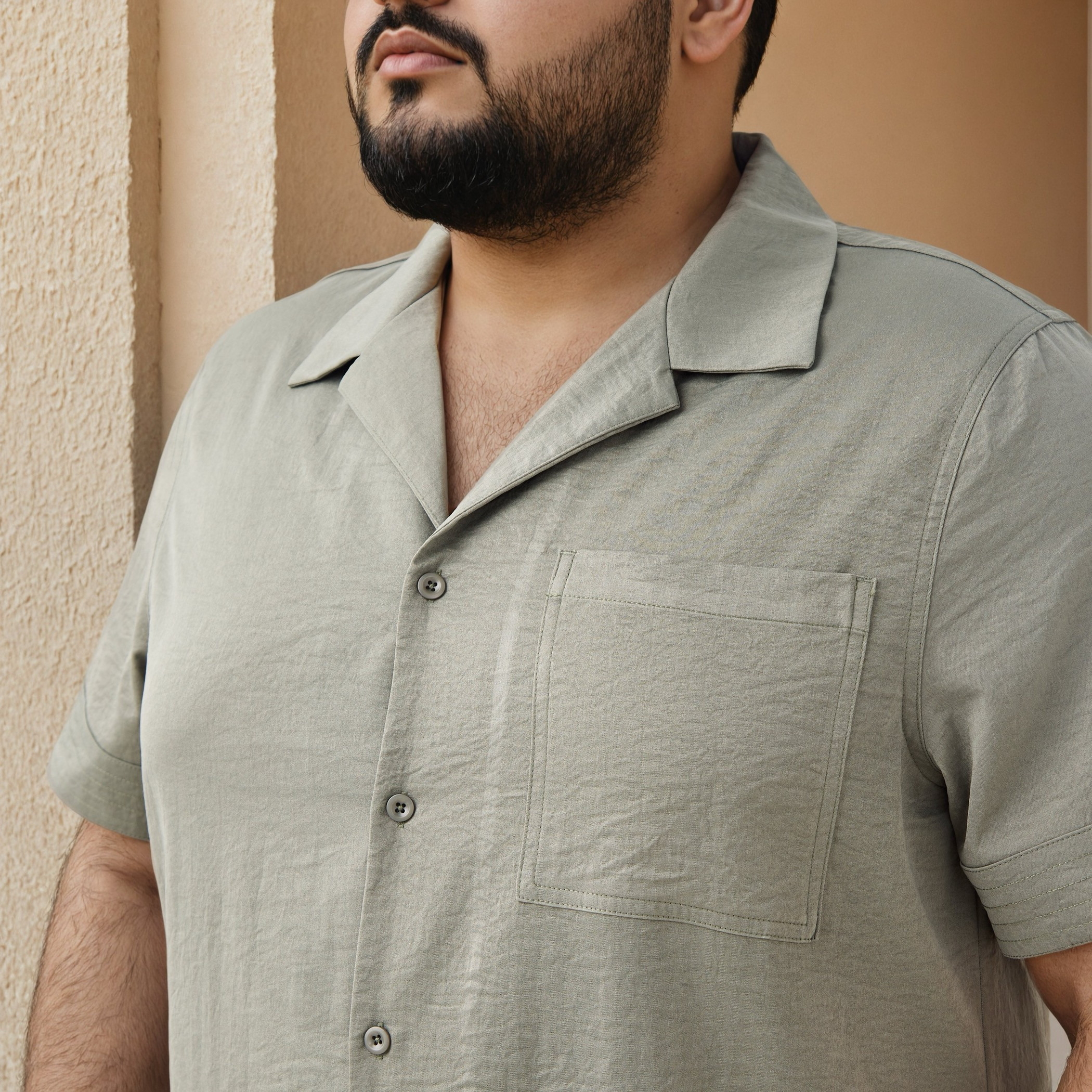 قميص مقاس كبير بارز الملمس بياقة كامب-men-clothing-shirts-image-4