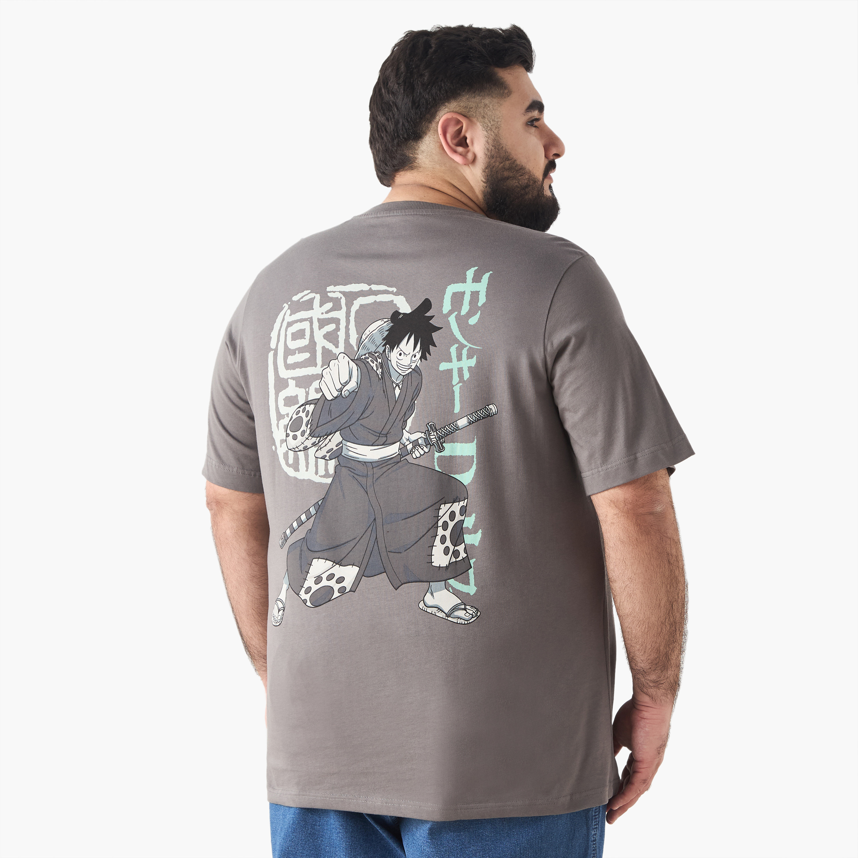 Plus Size Anime Print T-shirt with Crew Neck-men-clothing-tshirtsandpolos-tshirts-image-1