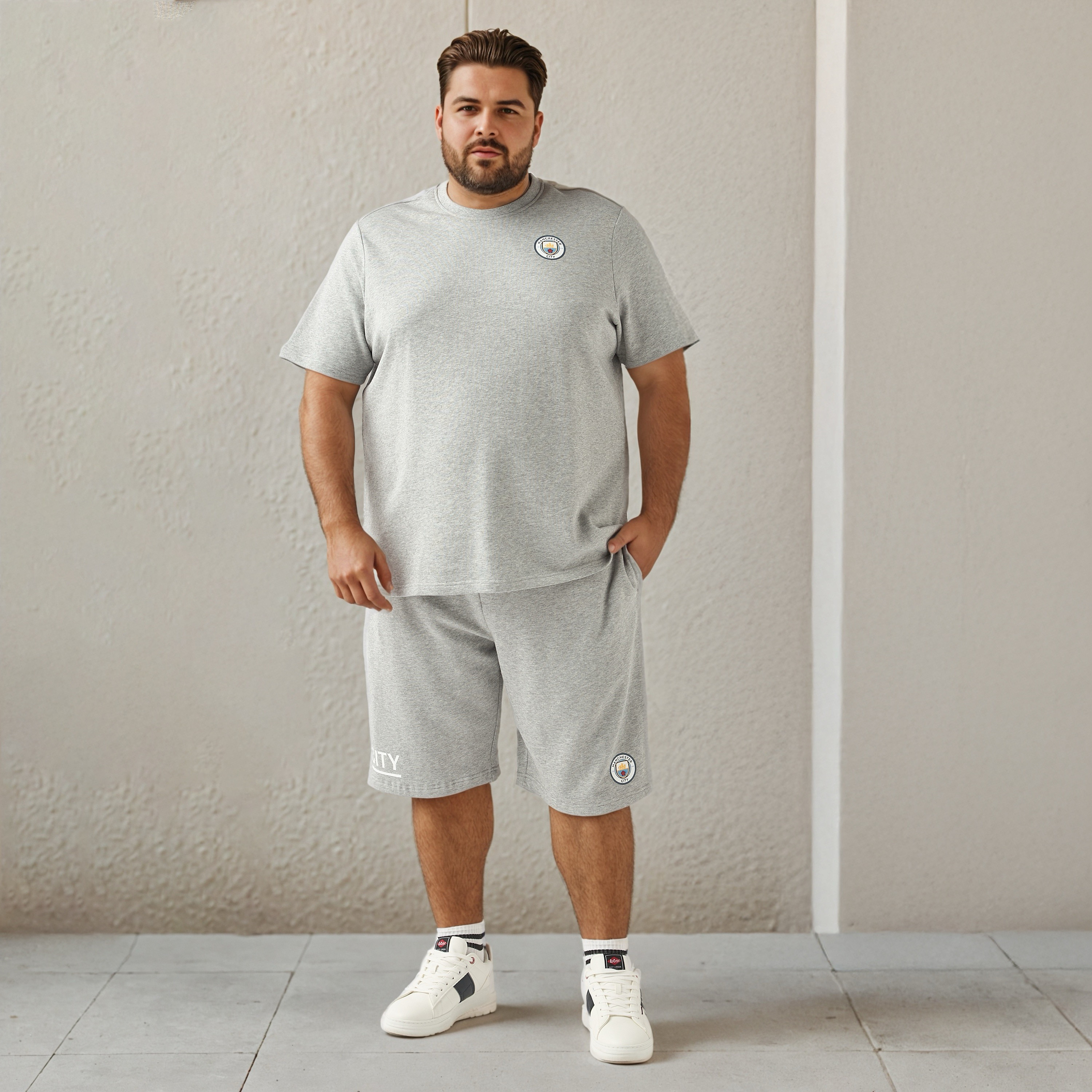 Plus Size Manchester City Print Flexi Waist Shorts-men-clothing-bottoms-shorts-image-2
