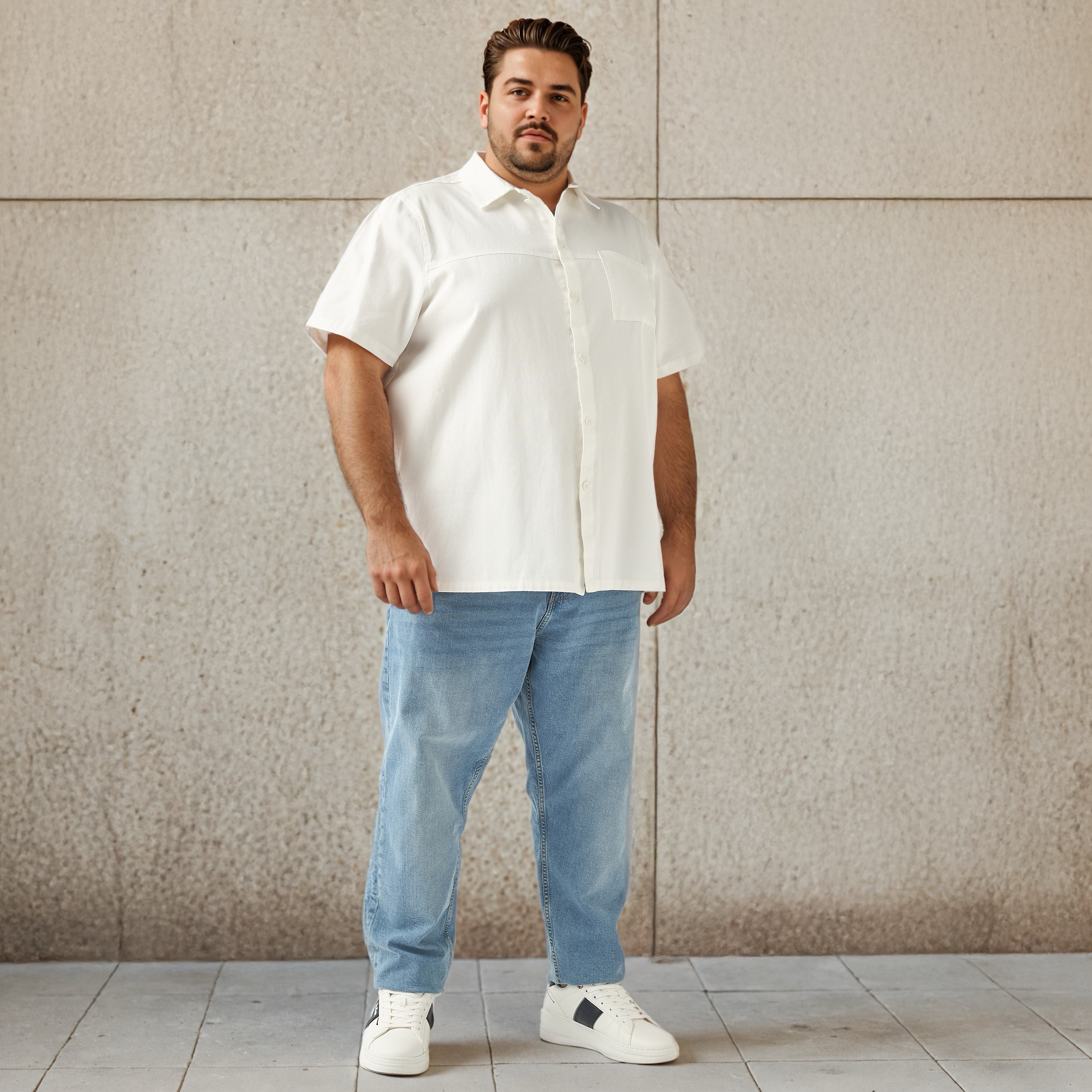 Plus Size Regular Fit Twill Shirt with Short Sleeves-men-clothing-shirts-image-2