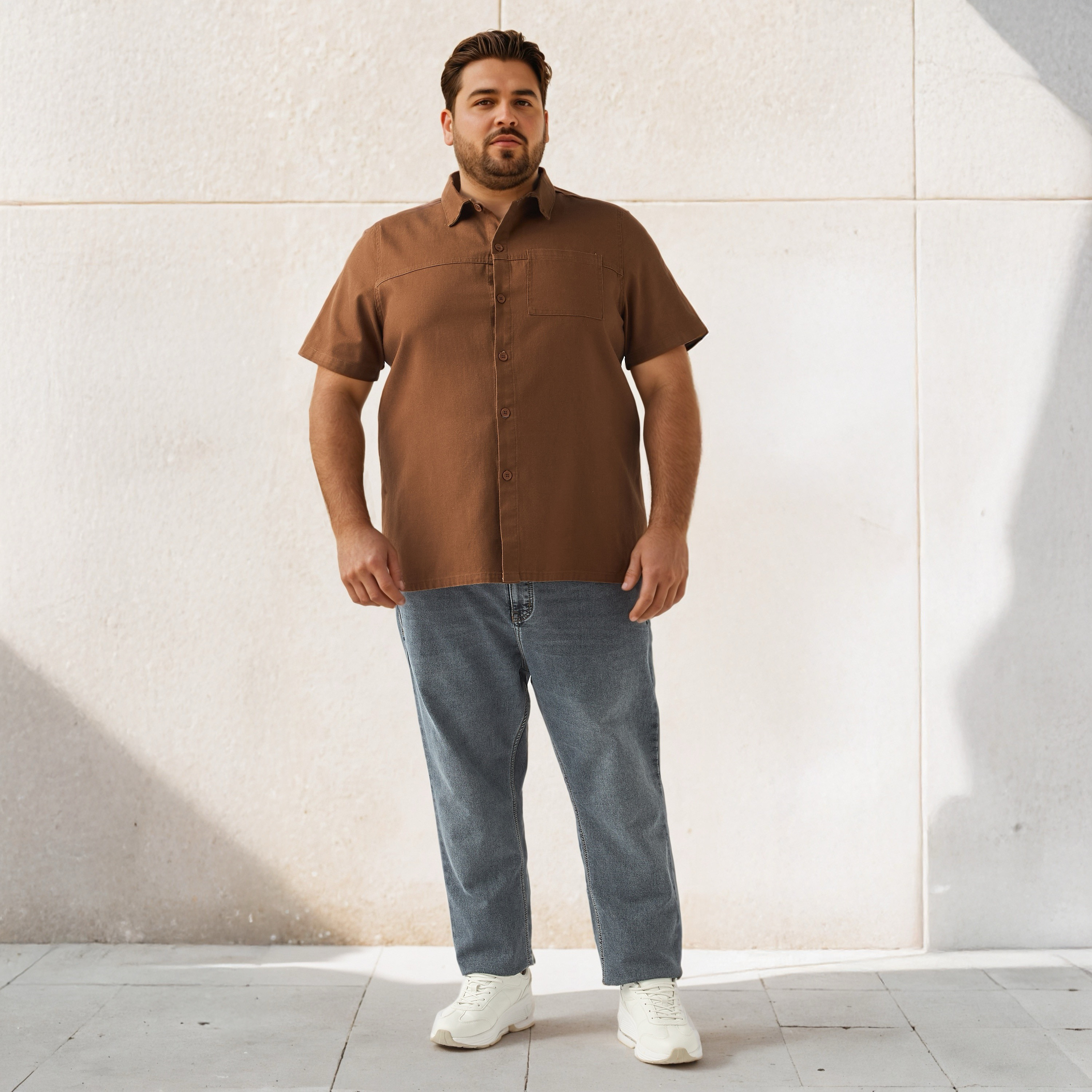 Plus Size Regular Fit Twill Shirt with Short Sleeves-men-clothing-shirts-image-2