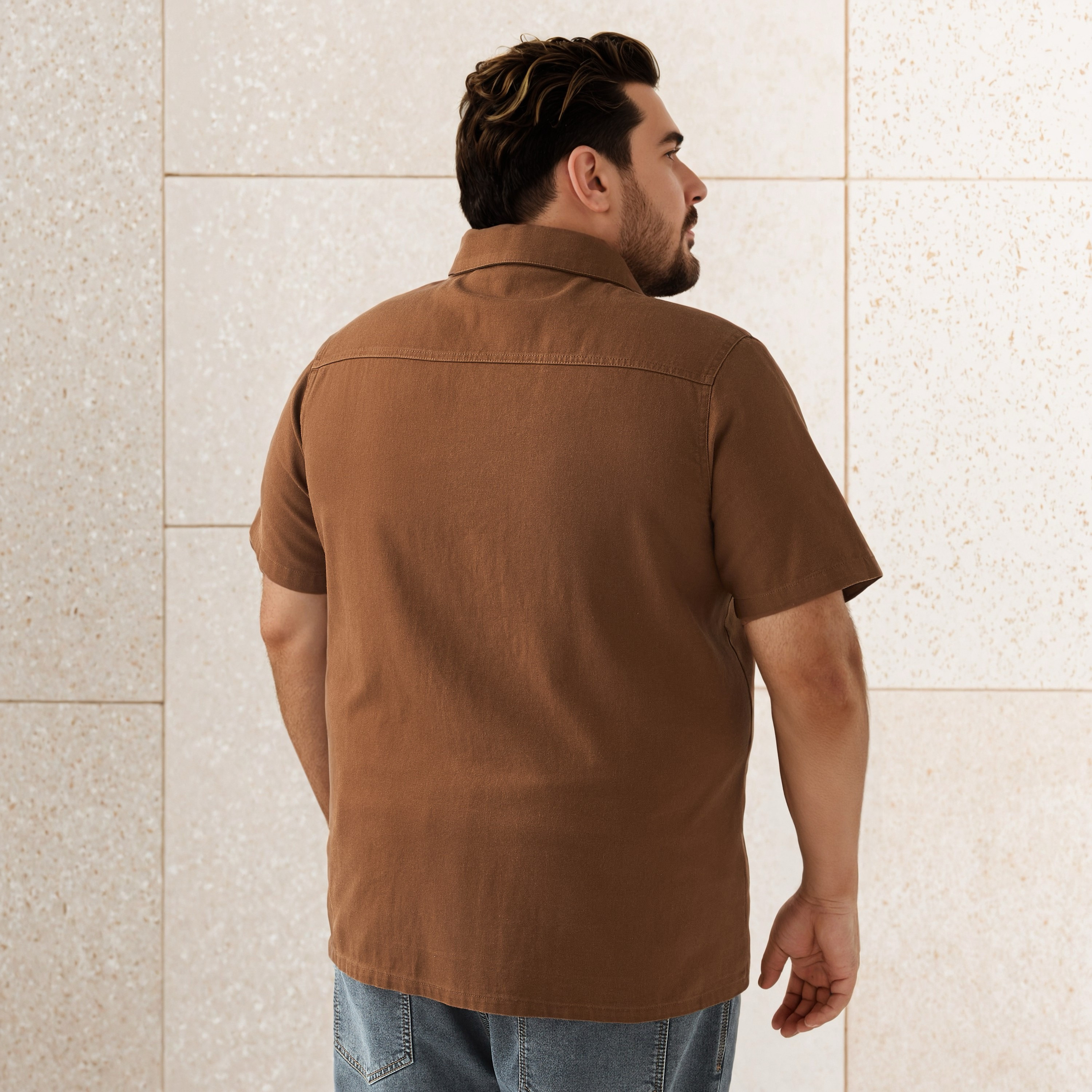 Plus Size Regular Fit Twill Shirt with Short Sleeves-men-clothing-shirts-image-3
