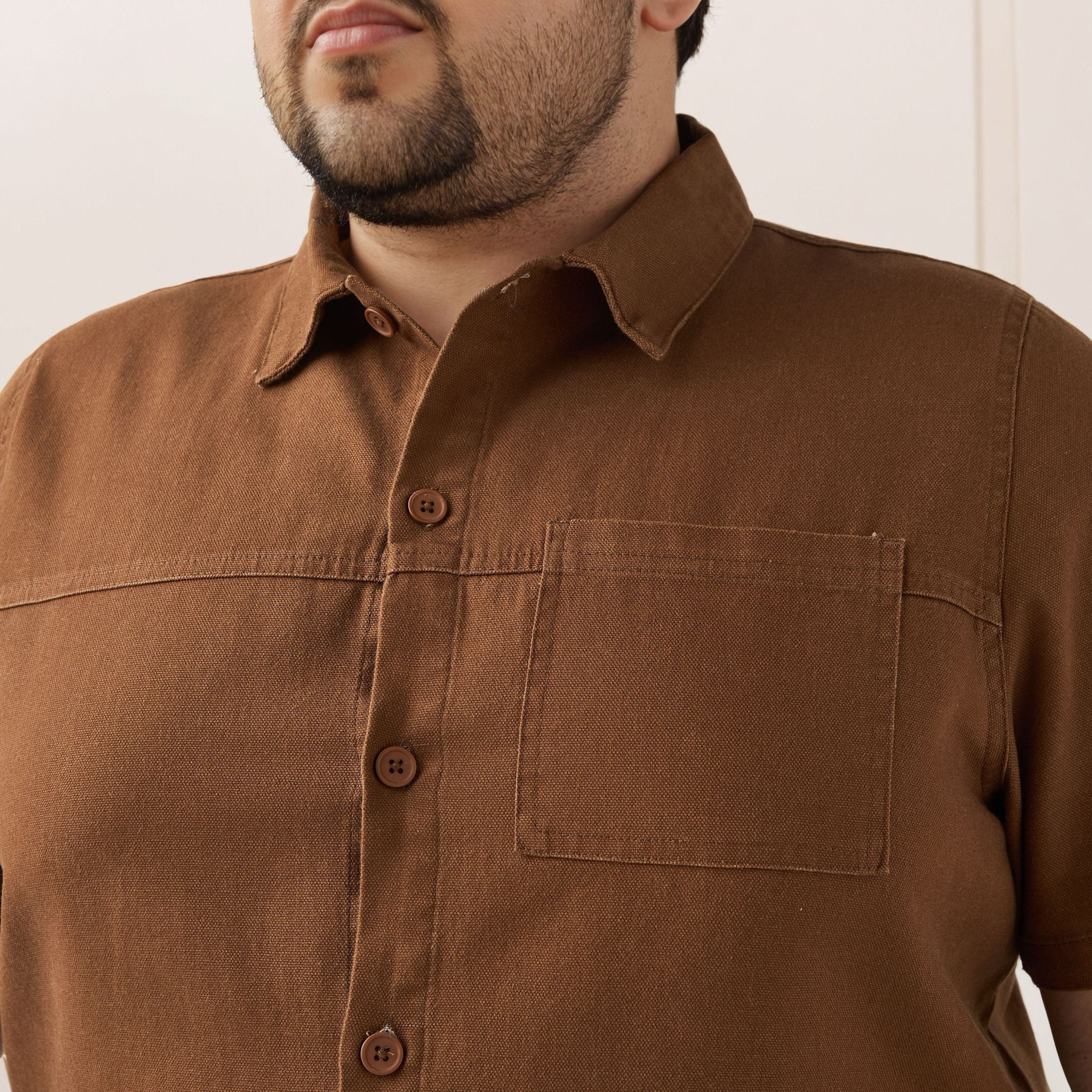 Plus Size Regular Fit Twill Shirt with Short Sleeves-men-clothing-shirts-image-4