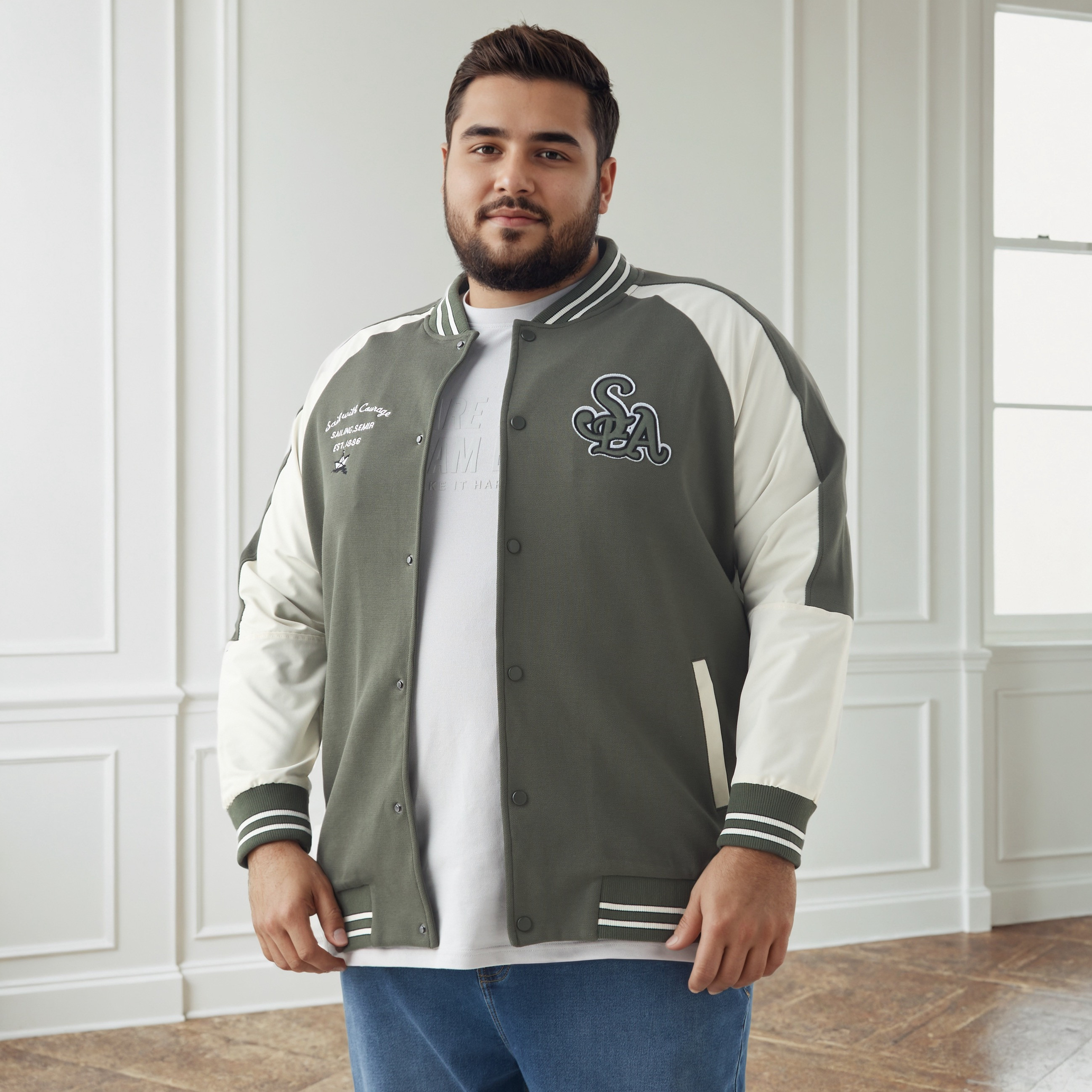 Men Plus Size Regular Fit Button Through Varsity Jacket-men-clothing-jacketsandblazers-jackets-image-1