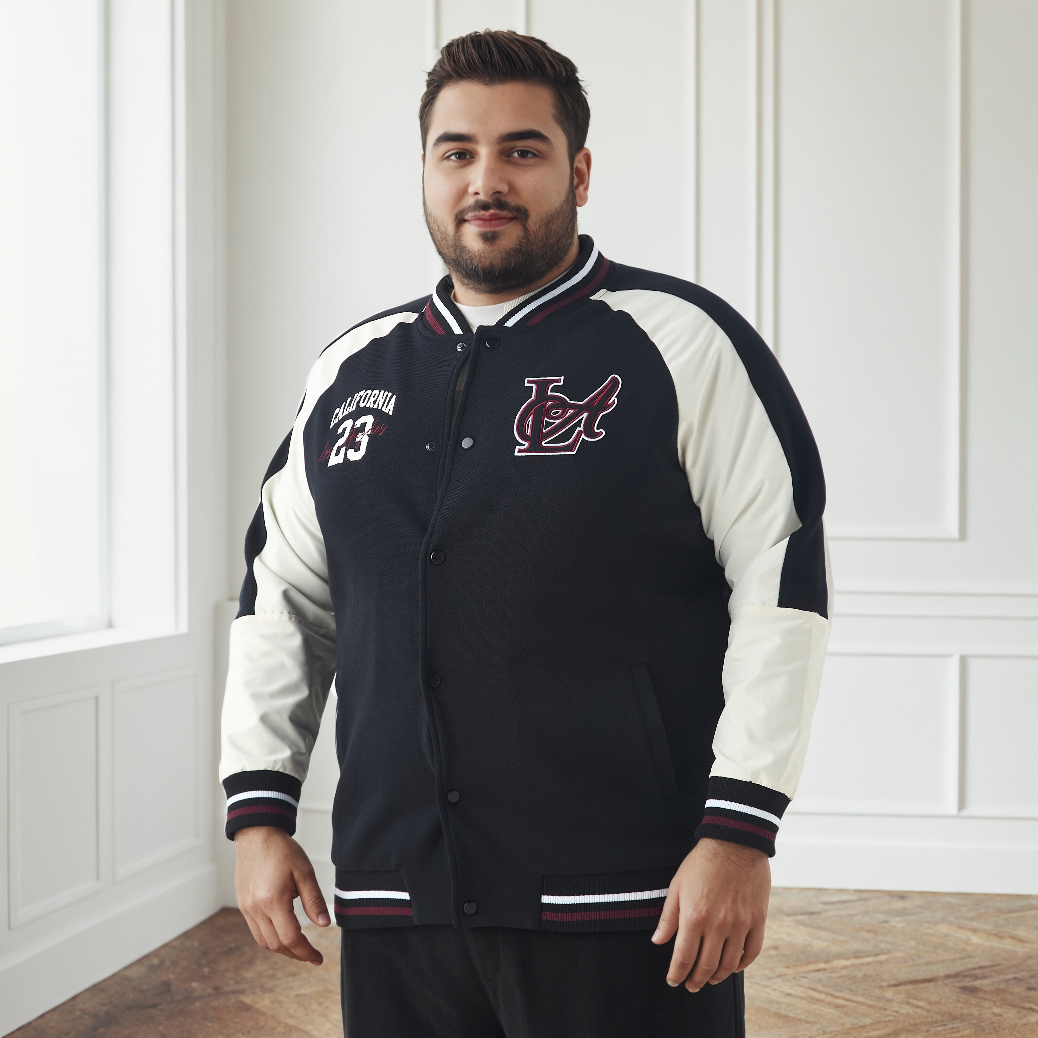 Men Plus Size Regular Fit Button Through Varsity Jacket-men-clothing-jacketsandblazers-jackets-image-1