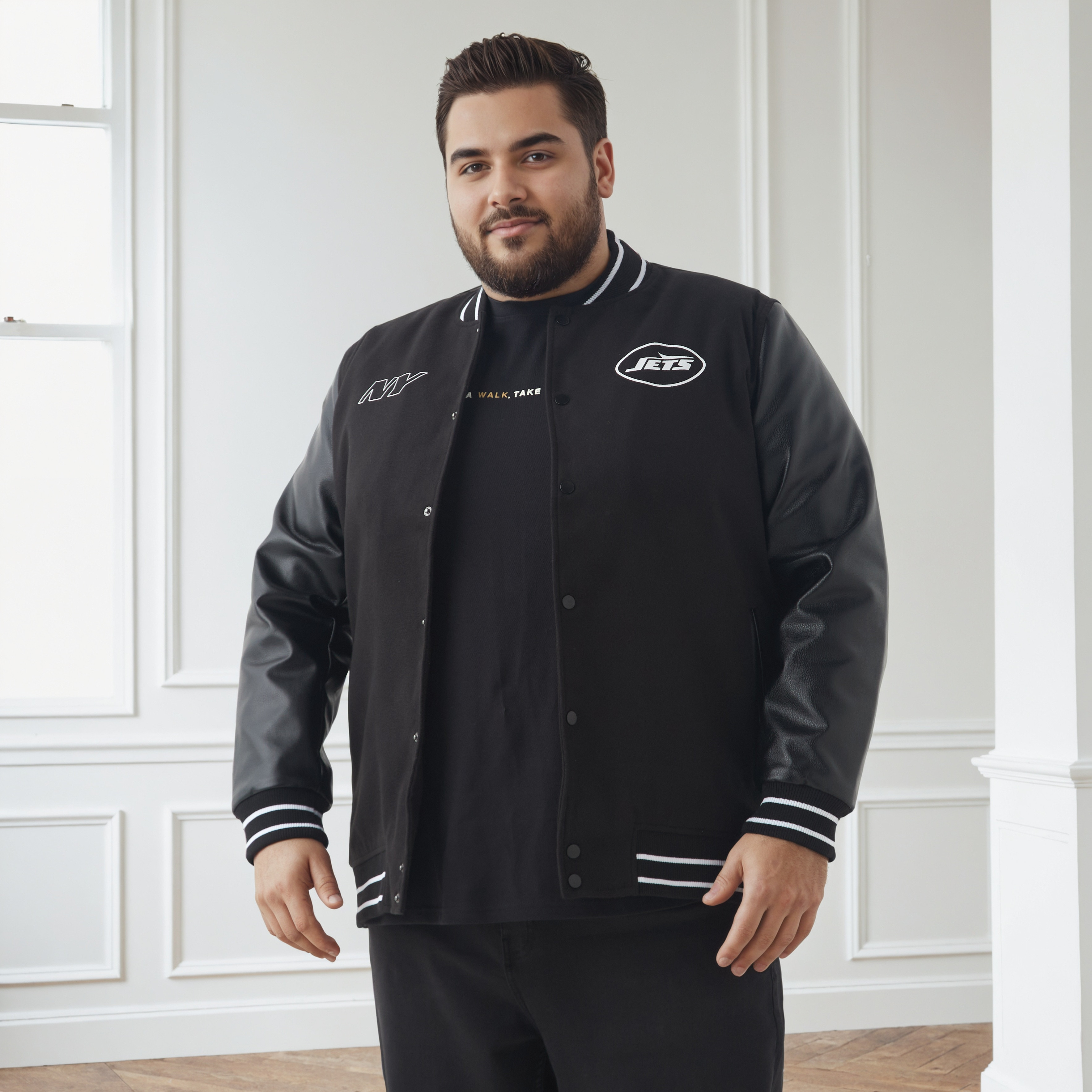 Men Plus Size Regular Fit New York Jets Print Varsity Jacket-men-clothing-jacketsandblazers-jackets-image-1