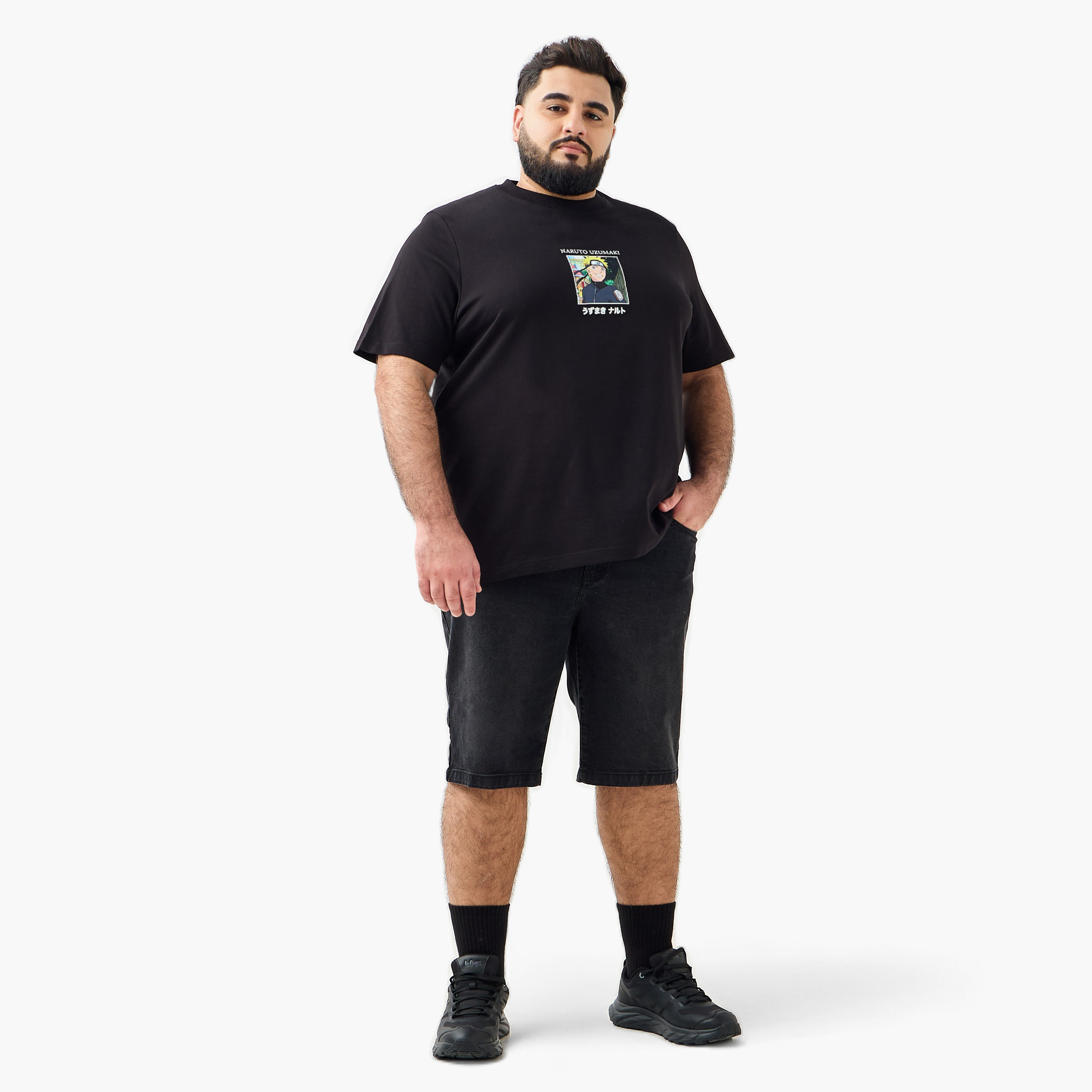 تيشيرت رجالي بطبعات ناروتو وقصة عادية وياقة ضيقة وأكمام قصيرة-men-clothing-tshirtsandpolos-tshirts-image-2