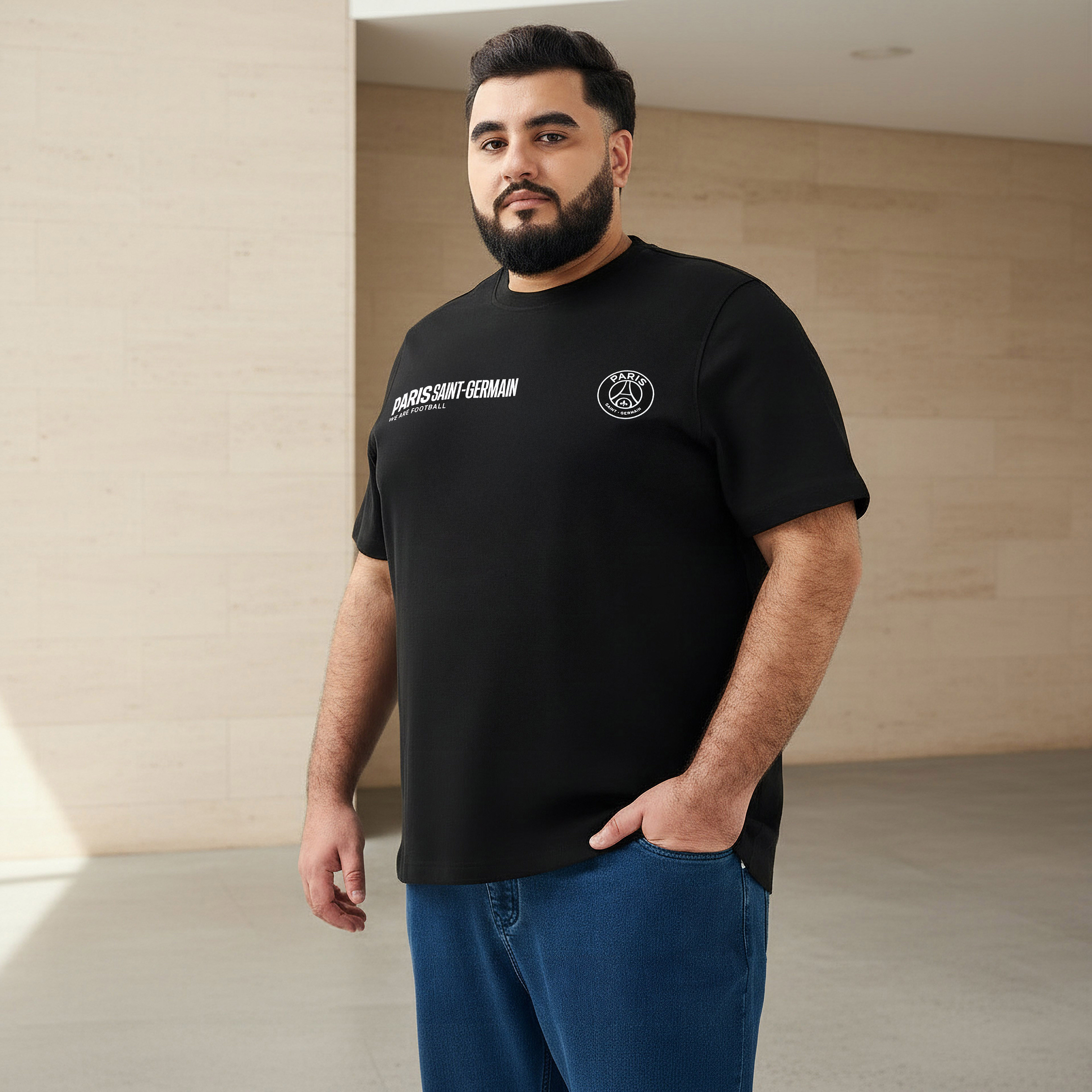 Men Regular Fit Crew Neck Short Sleeve Paris Saint-Germain Print T-shirt-men-clothing-coordsets-image-1