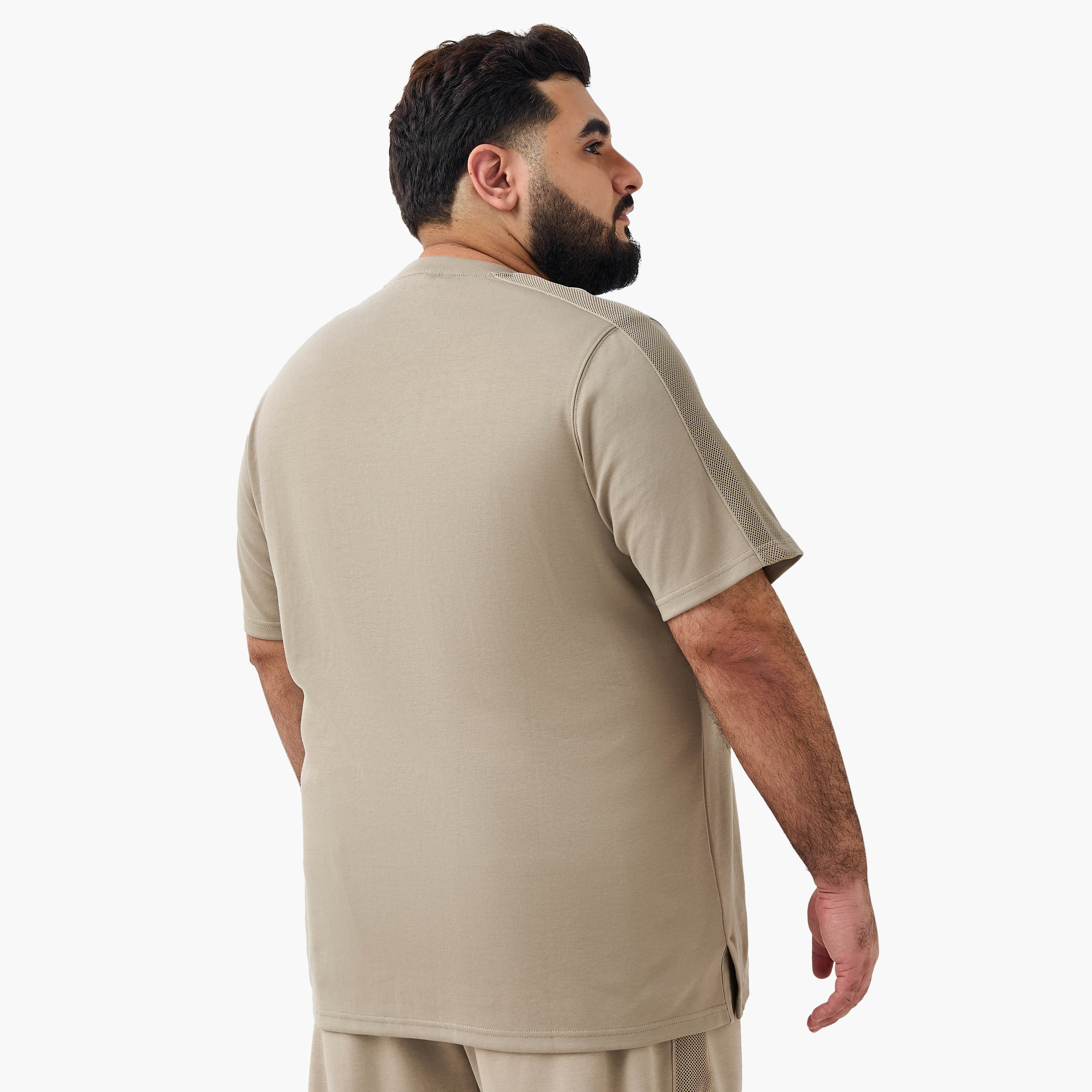 تيشيرت جاكار بقصة عادية وياقة ضيقة وأكمام قصيرة للرجال-men-clothing-tshirtsandpolos-tshirts-image-3