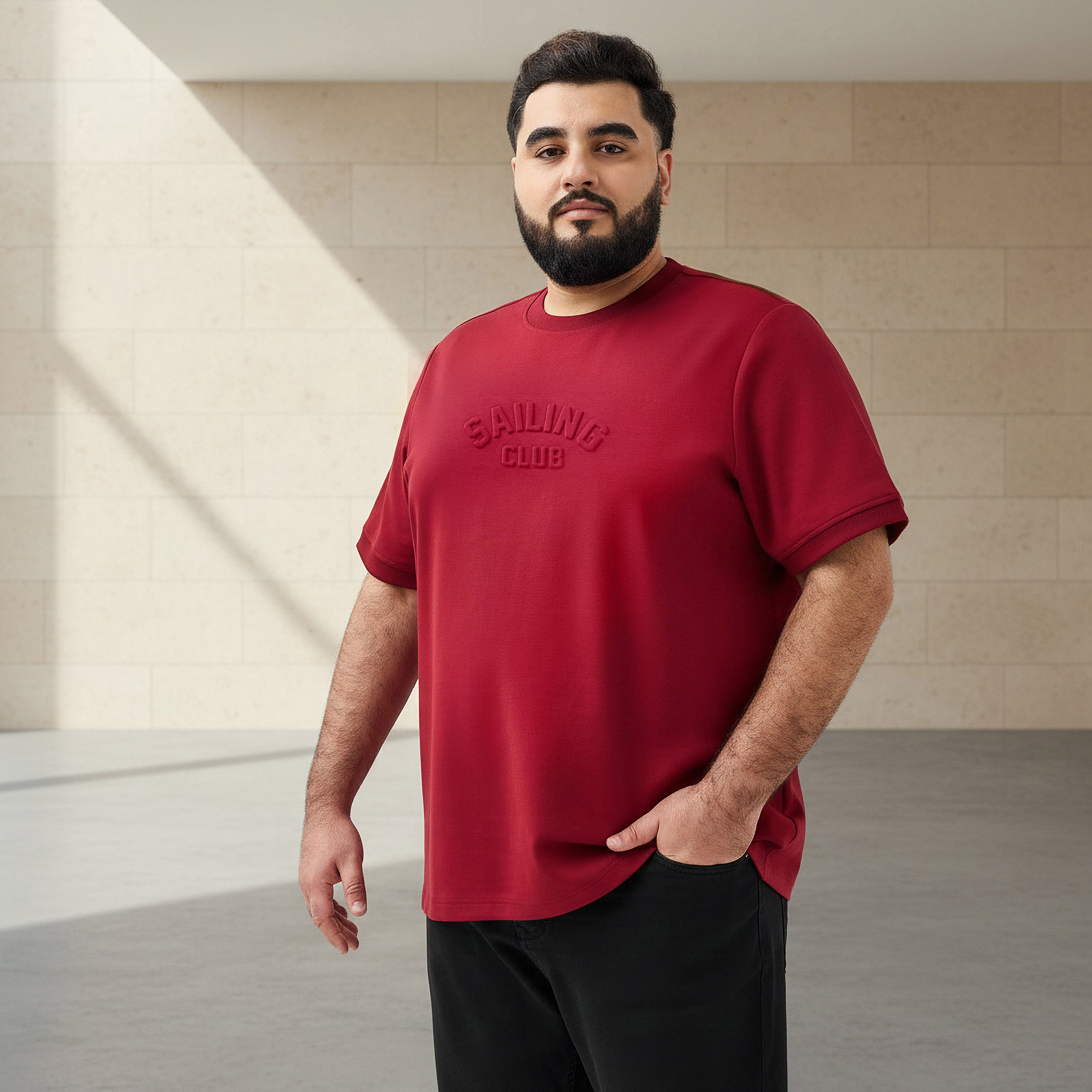 Men Regular Fit Crew Neck Short Sleeve Slogan Embossed T-shirt-men-clothing-tshirtsandpolos-tshirts-image-1