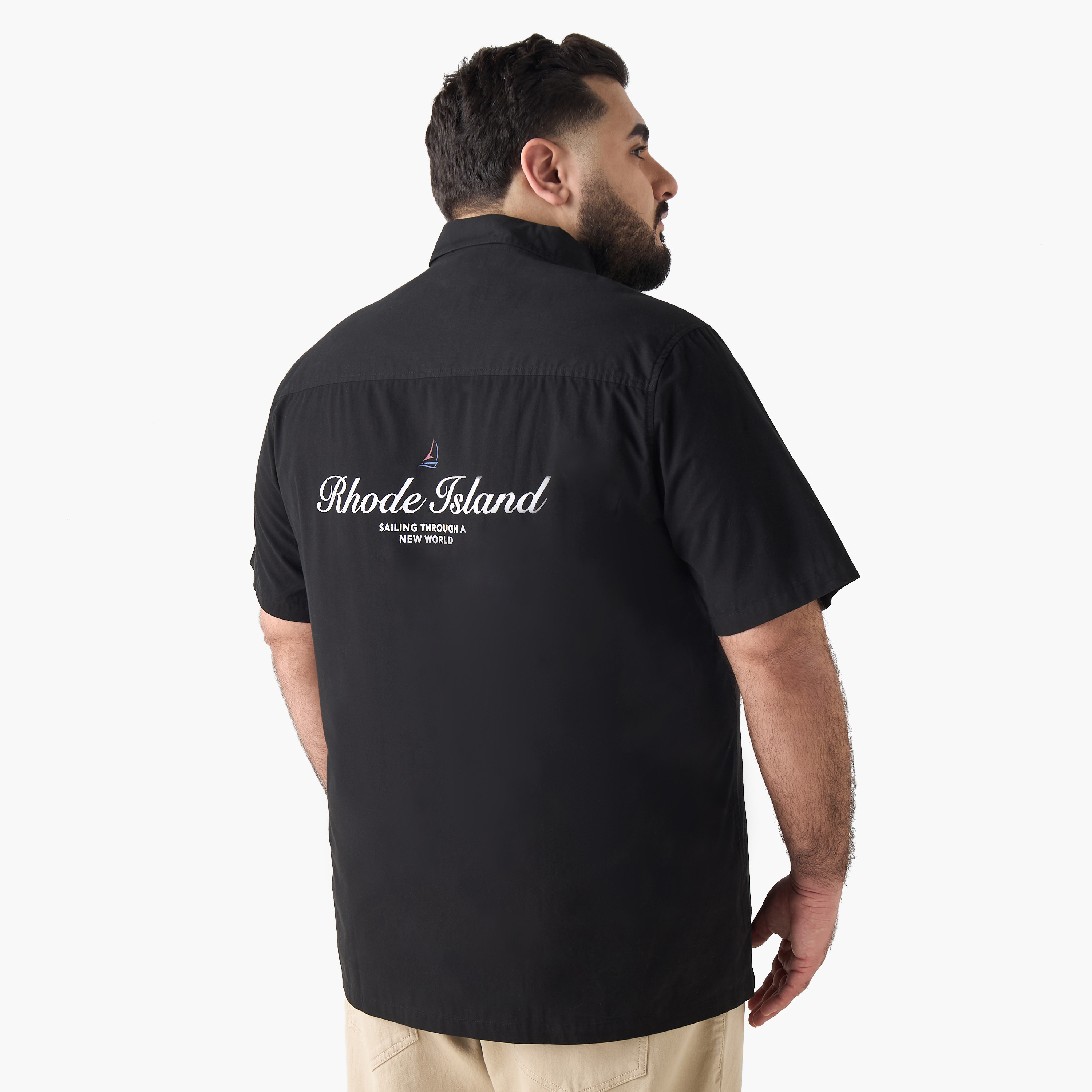 Men Regular Fit Collared Rhode Island Print Short Sleeves Shirt-men-clothing-shirts-image-2