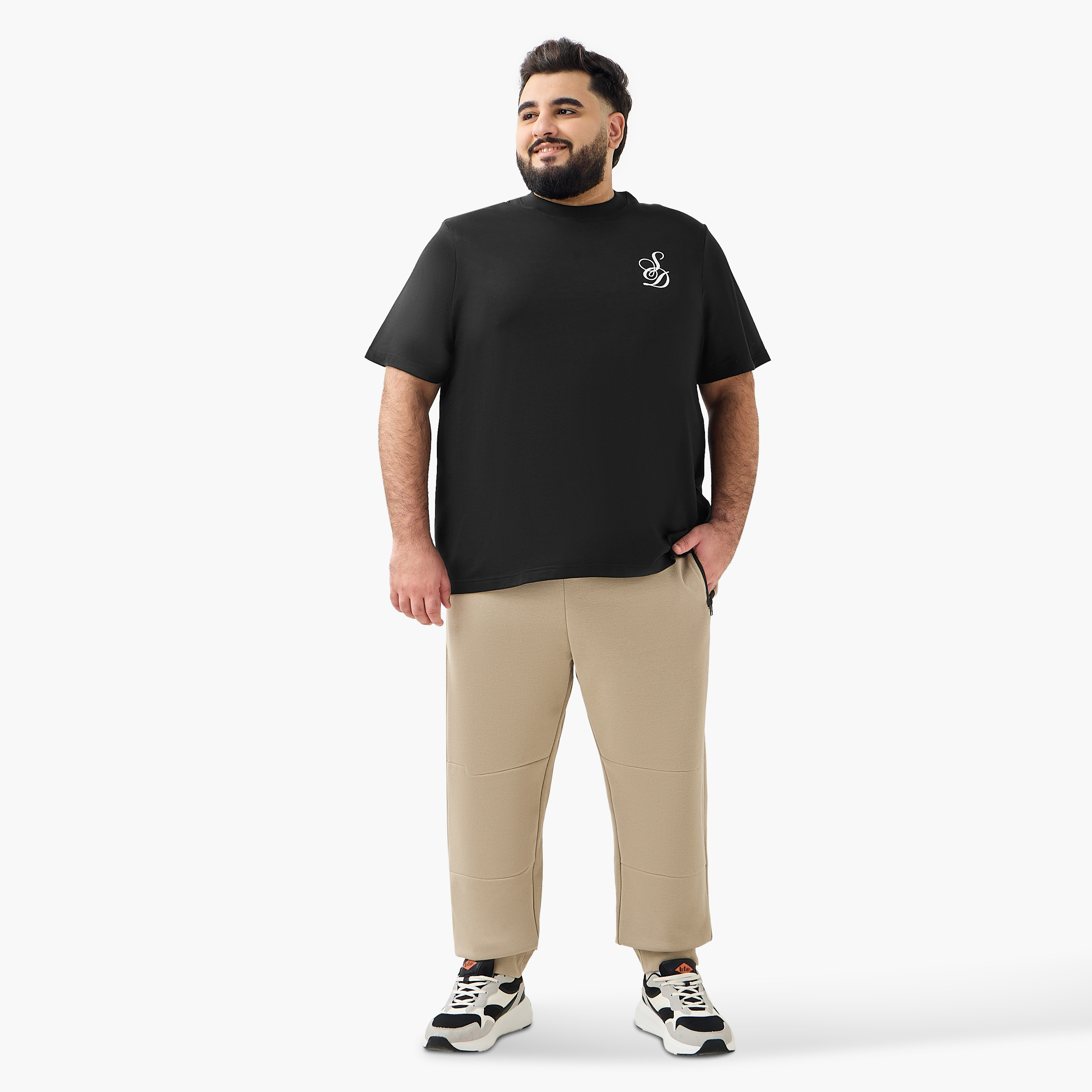 Men Regular Fit Joggers with Cut and Sew Detail-men-clothing-bottoms-joggers-image-2