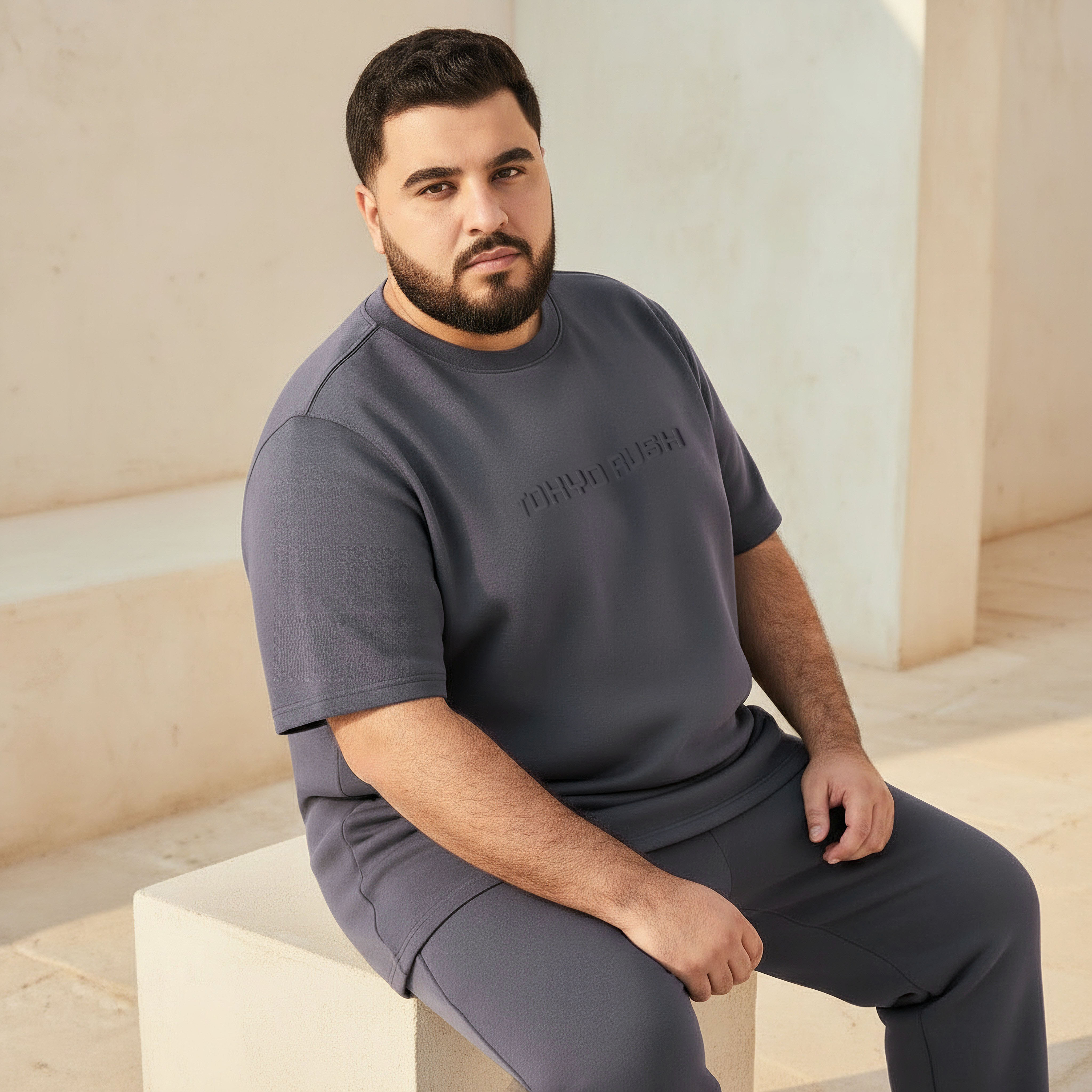 تيشيرت رجالي منقوش بقصة عادية وياقة ضيقة وأكمام قصيرة-men-clothing-coordsets-image-6