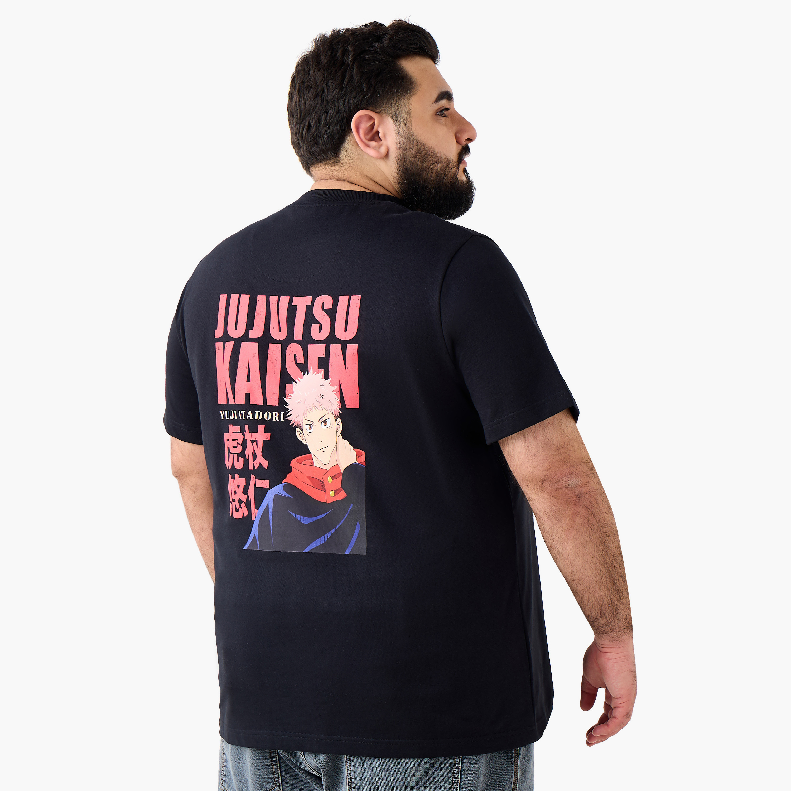 تيشيرت بقصة عادية بياقة ضيقة وأكمام قصيرة وطبعات للرجال-men-clothing-tshirtsandpolos-tshirts-image-4