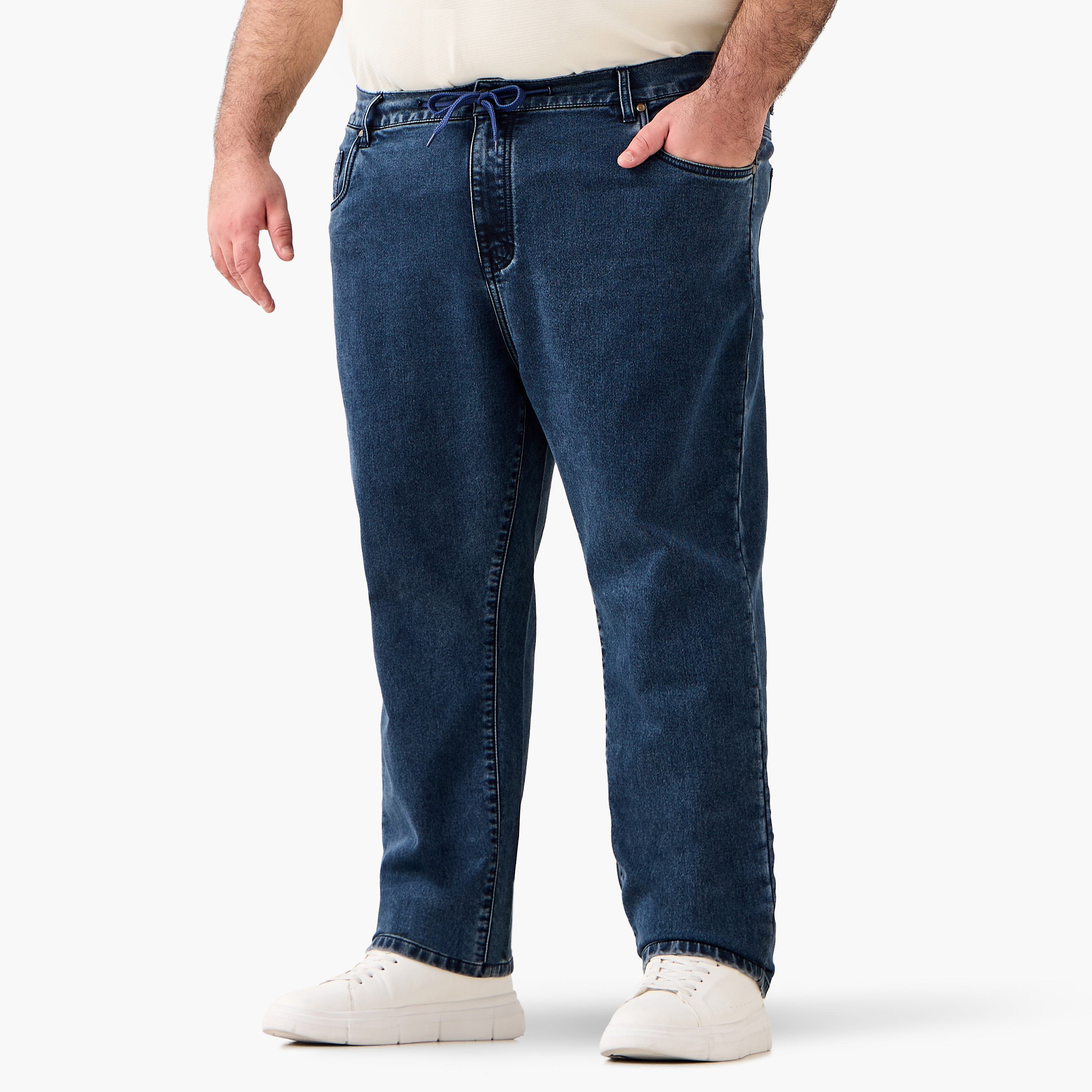Men Relaxed Fit Flexi Waist Drawstring Closure Jeans-men-clothing-bottoms-jeans-image-2