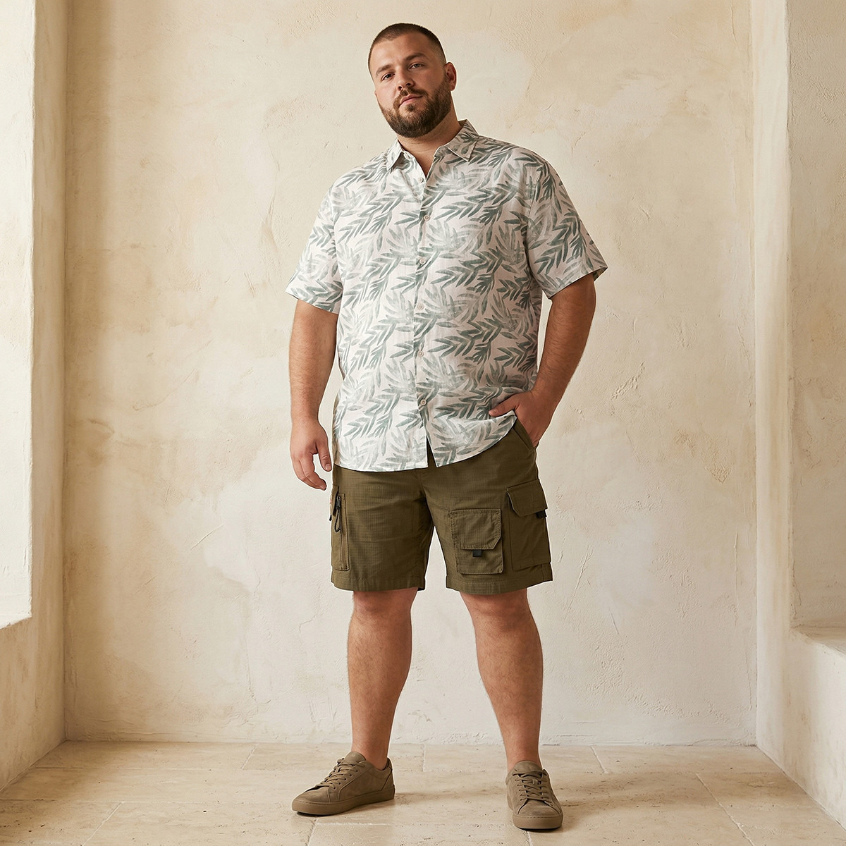 Men Regular Fit Collared Leaf Print Short Sleeves Shirt-men-clothing-shirts-image-3