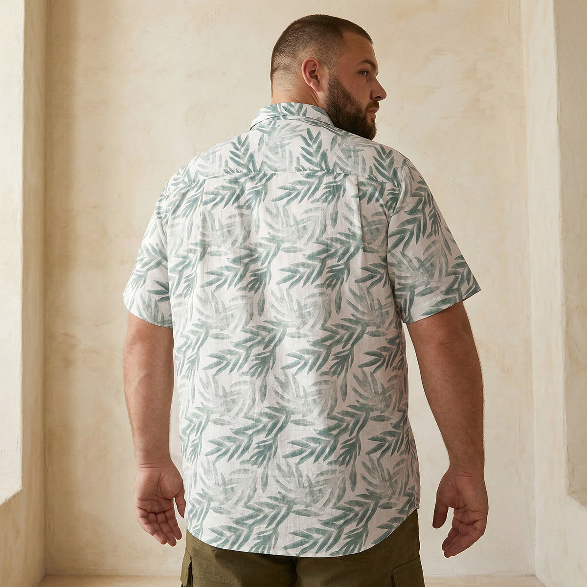 Men Regular Fit Collared Leaf Print Short Sleeves Shirt-men-clothing-shirts-image-4