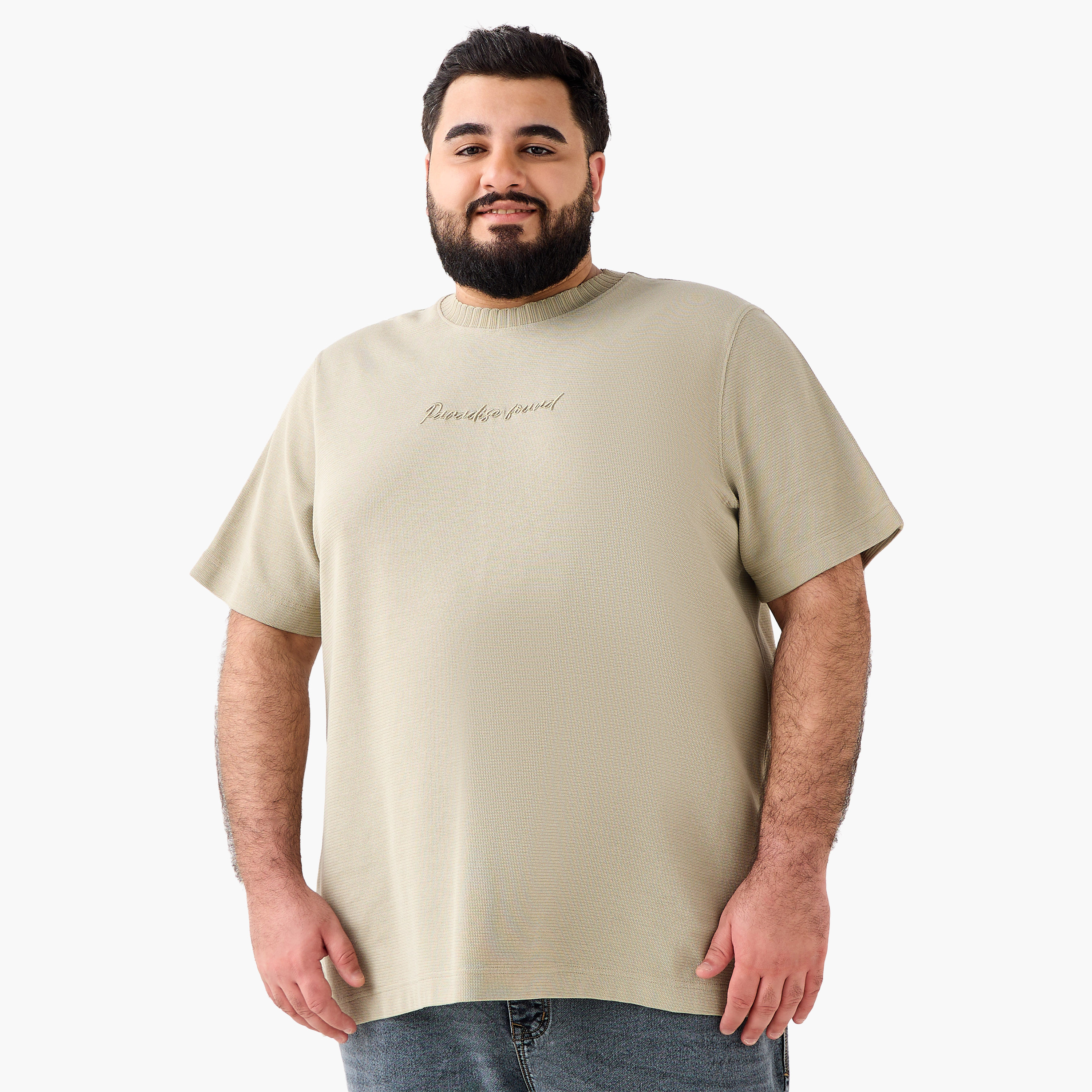 تيشيرت رجالي يتطريز شعار وقصة عادية وأكمام قصيرة وياقة ضيقة-men-clothing-tshirtsandpolos-tshirts-image-2