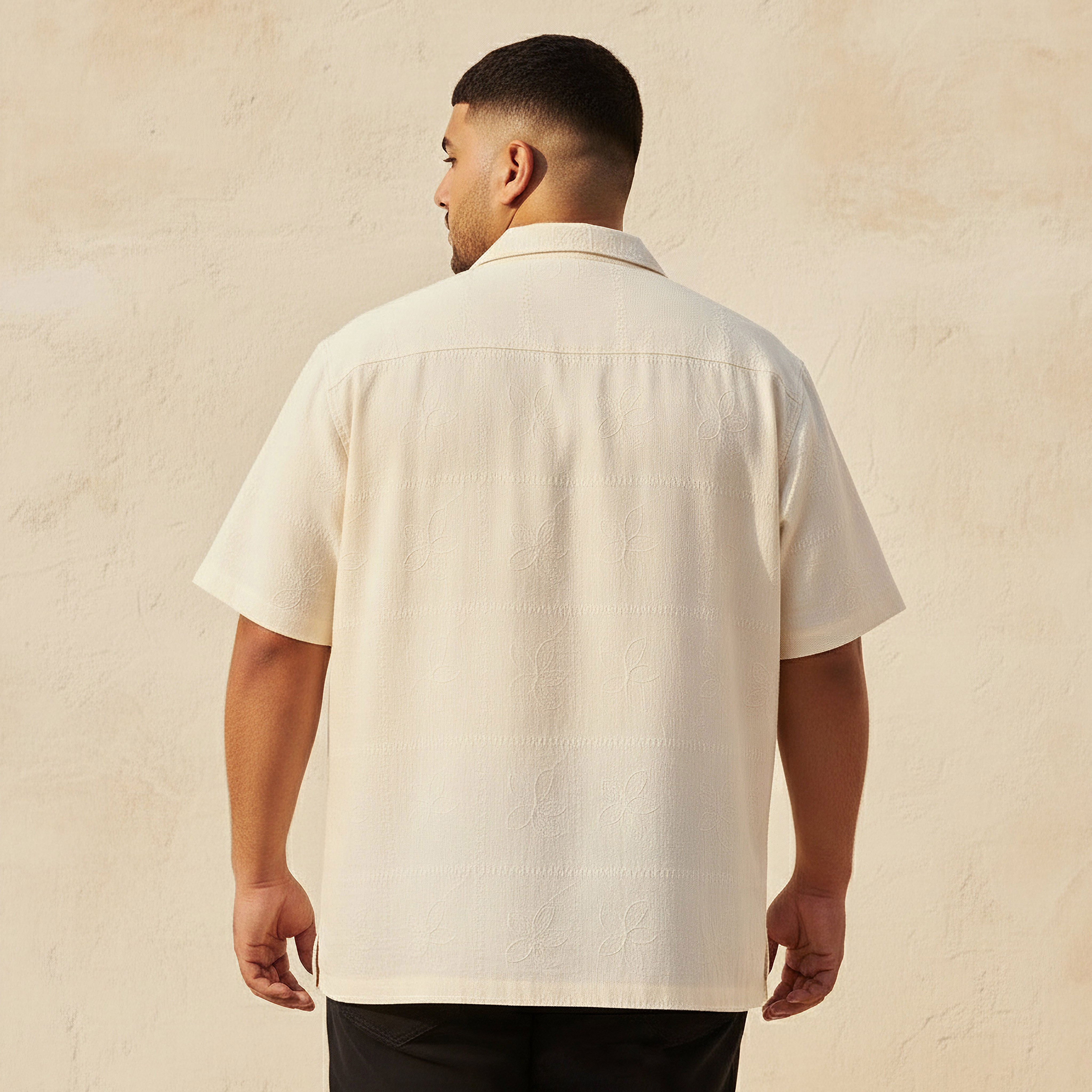 Men Regular Fit Camp Collar Textured Short Sleeves Shirt-men-clothing-shirts-image-4