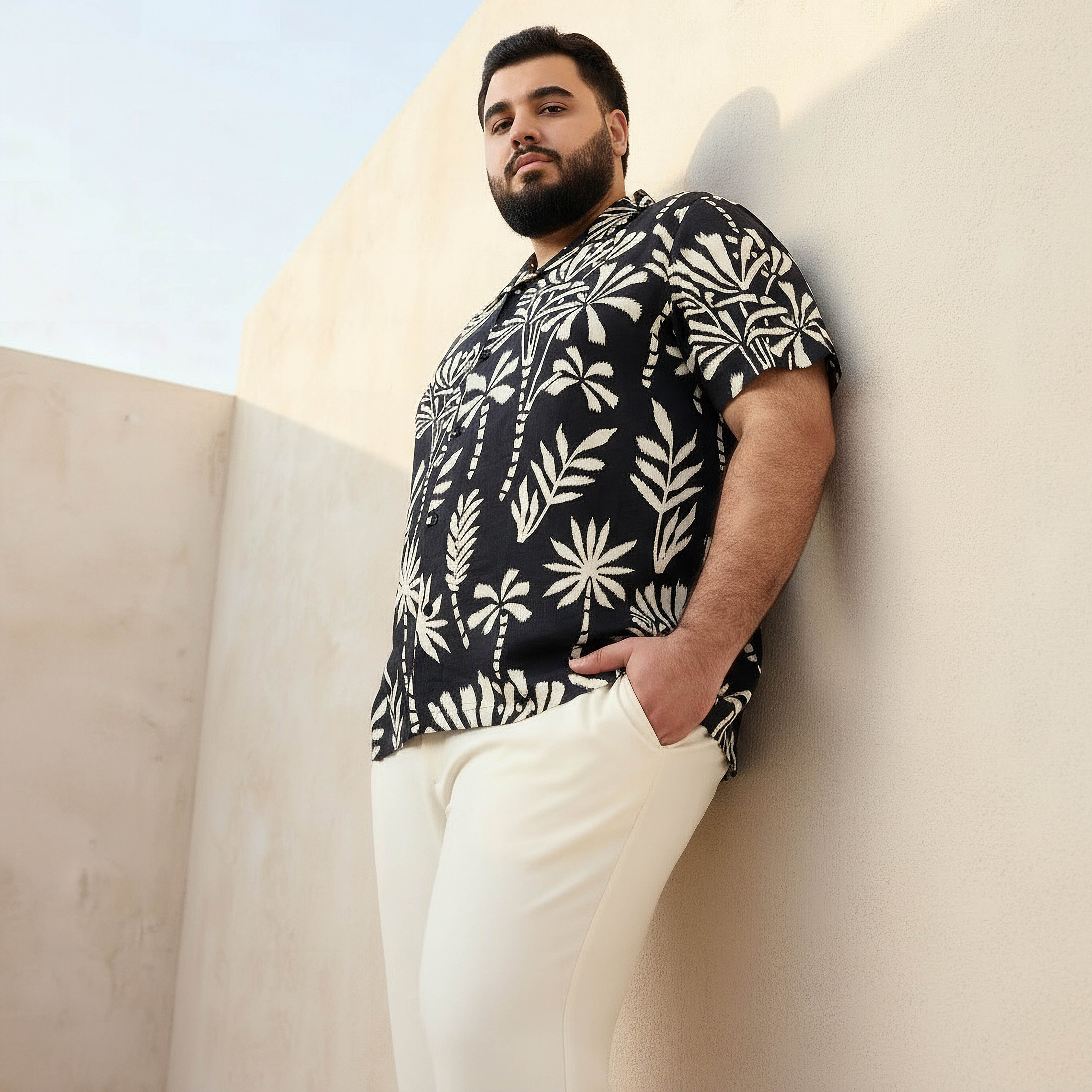 قميص رجالي بطبعات وياقة كامب وأكمام قصيرة-men-clothing-shirts-image-1