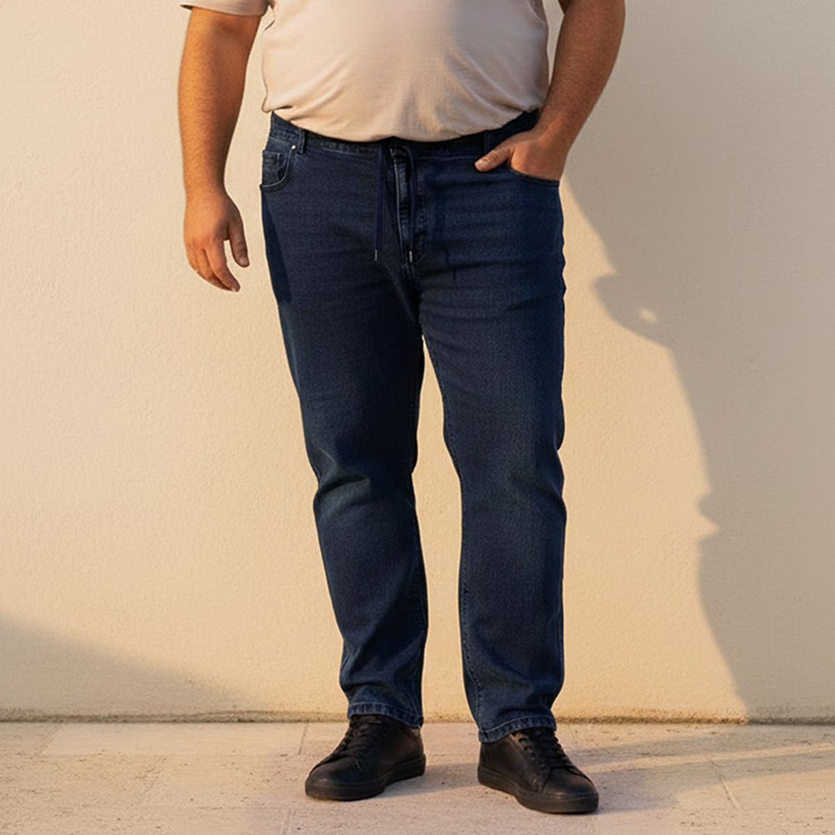 Men Regular Fit Flexi Waist Drawstring Detail Jeans-men-clothing-jeans-image-1
