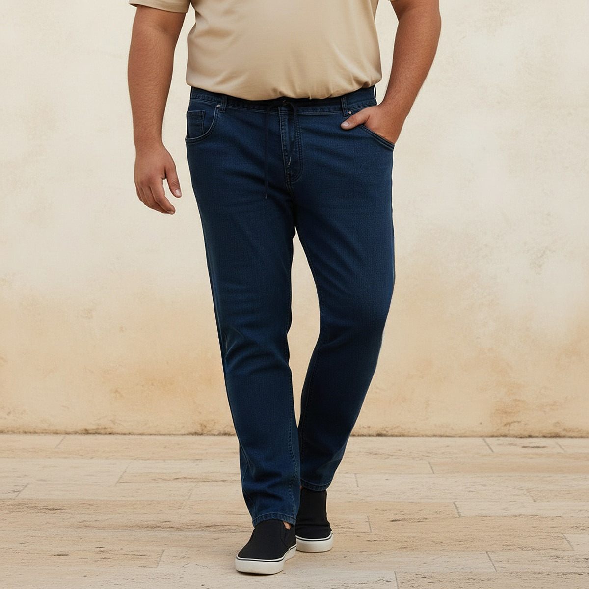 Men Regular Fit Flexi Waist Drawstring Detail Jeans-men-clothing-bottoms-jeans-image-1