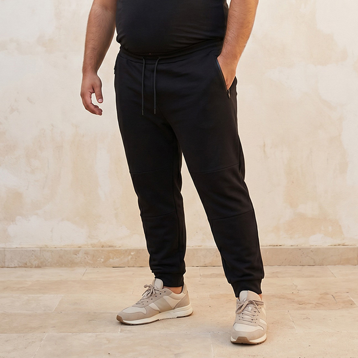 Men Relaxed Fit Cut and Sew Joggers with Drawstring Closure-men-clothing-bottoms-joggers-image-1
