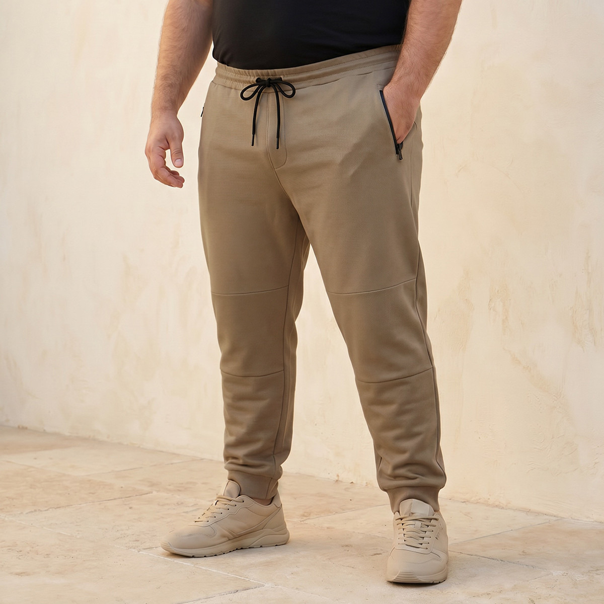 Men Relaxed Fit Cut and Sew Joggers with Drawstring Closure-men-clothing-bottoms-joggers-image-1