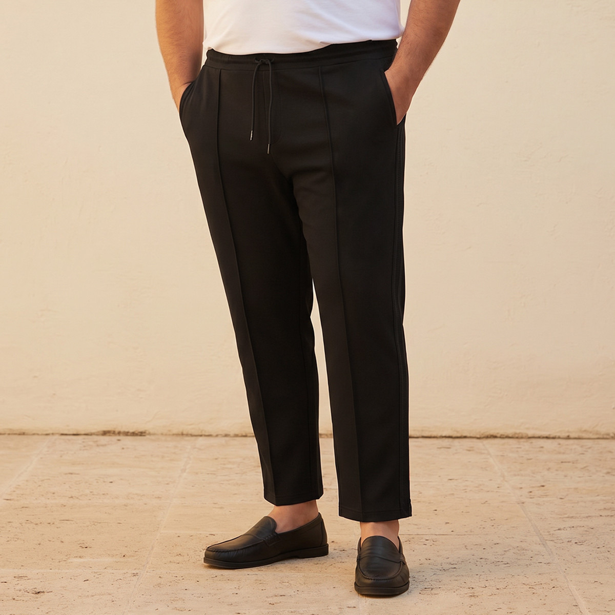 Men Regular Fit Pants with Drawstring Closure-men-clothing-bottoms-trousersandchinos-trousers-image-1