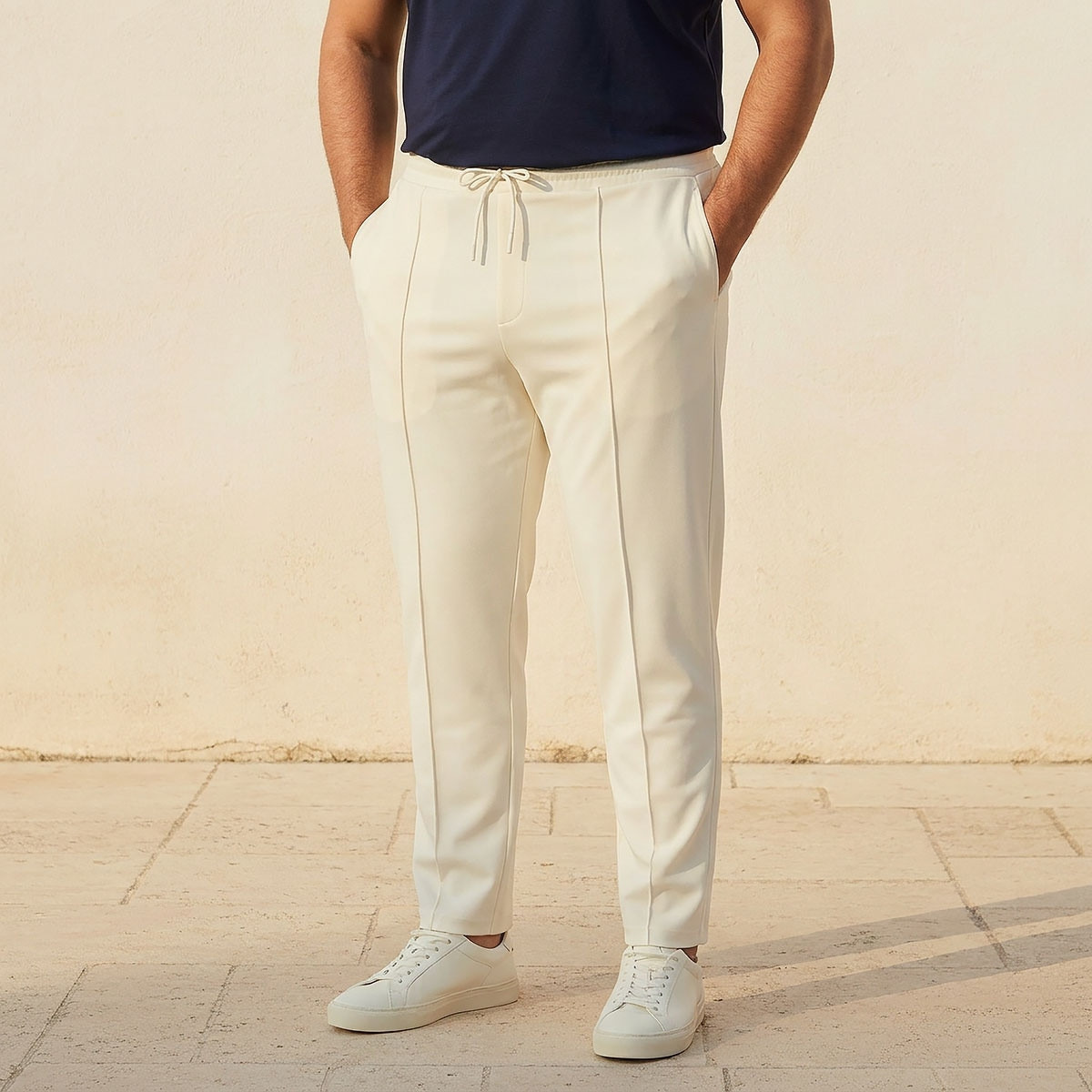 Men Regular Fit Pants with Drawstring Closure-men-clothing-bottoms-trousersandchinos-trousers-image-1