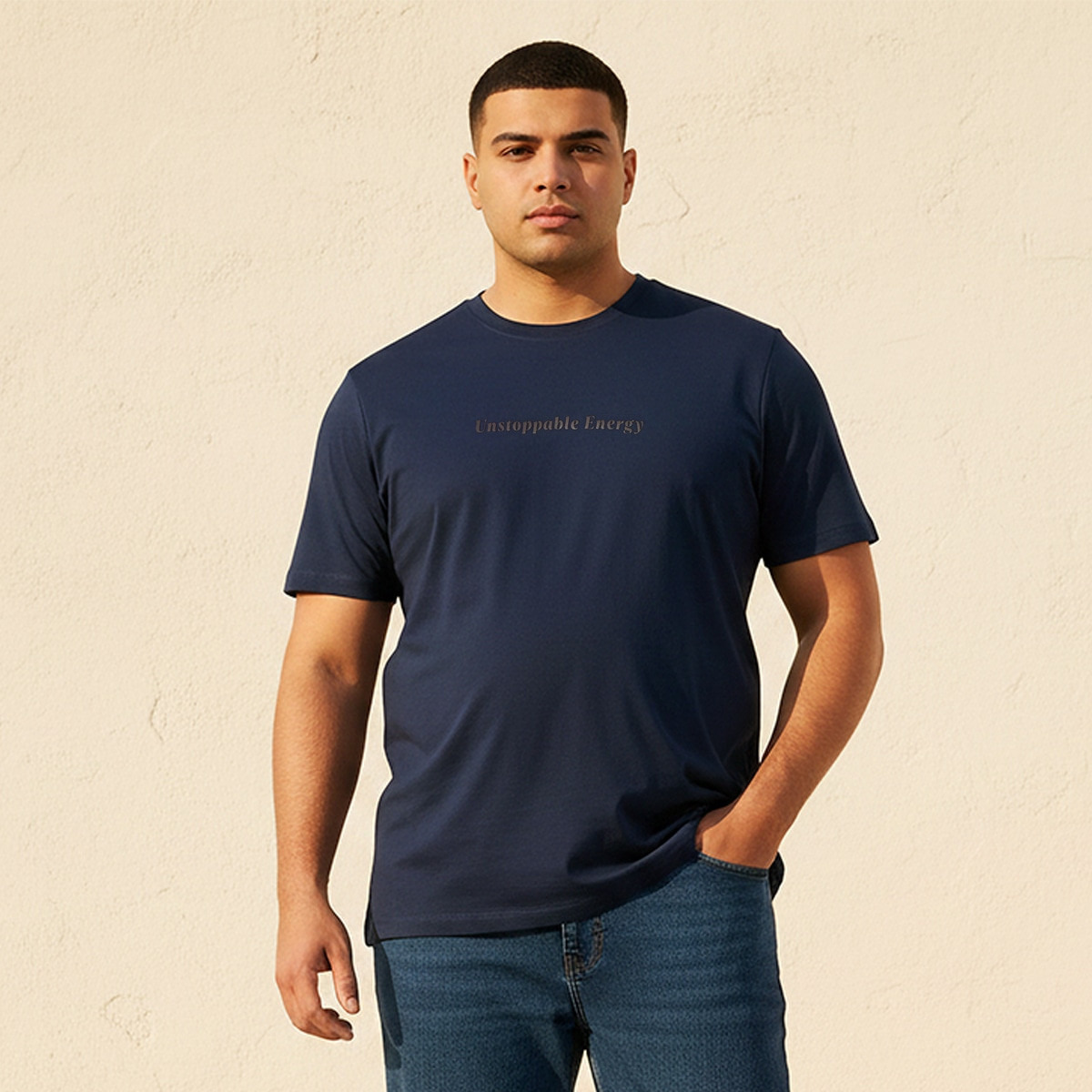 تيشيرت بياقة دائرية وأكمام قصيرة بطبعة عبارة من سبلاش ماكسيم بلس-men-clothing-tshirtsandpolos-tshirts-image-1