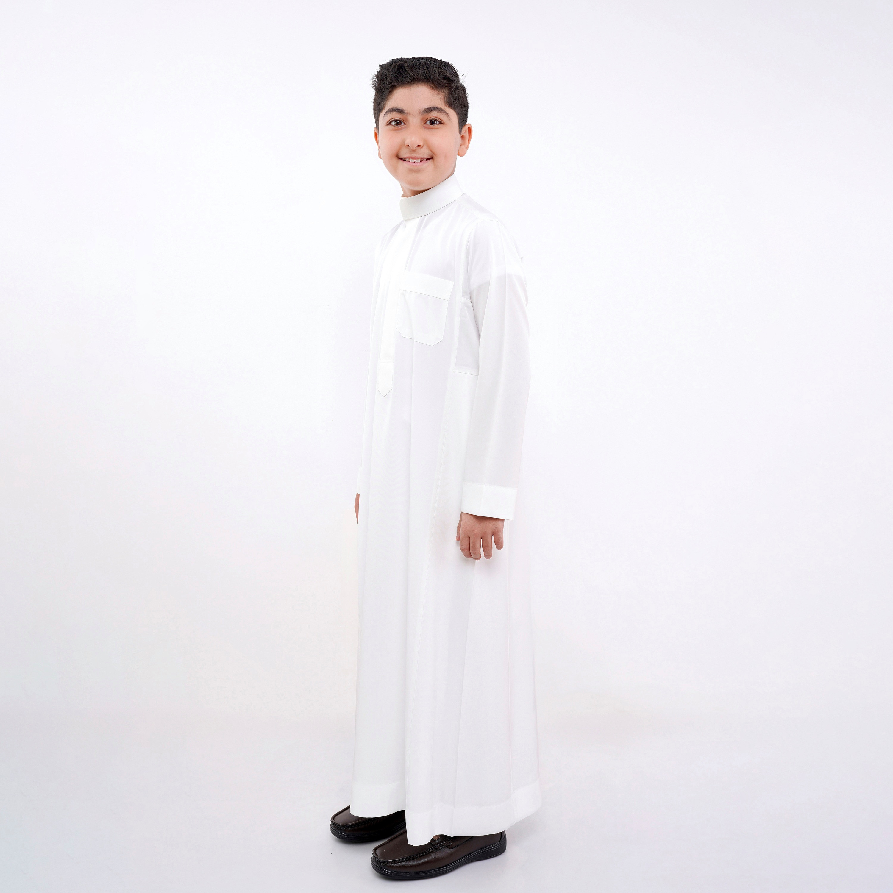 My School Solid Patch Pocket Saudi Thobe with Flowing Fabric-boys-arabicclothing-thobes-image-1