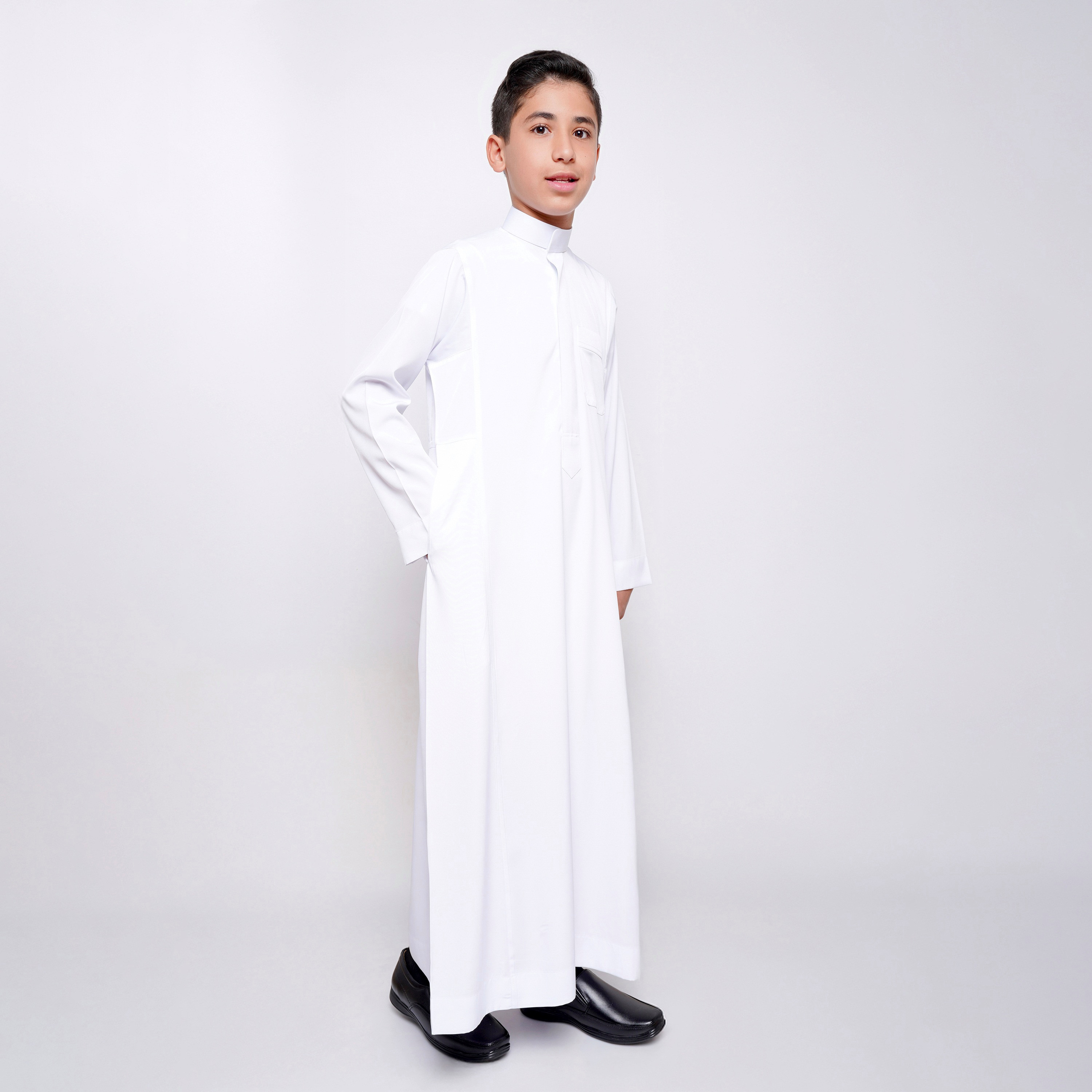 My School Solid Patch Pocket Saudi Thobe with Flowing Fabric-boys-arabicclothing-thobes-image-11