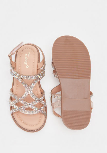 Little Missy Embellished Flat Sandals with Hook and Loop Closure-Girl%27s Sandals-image-4