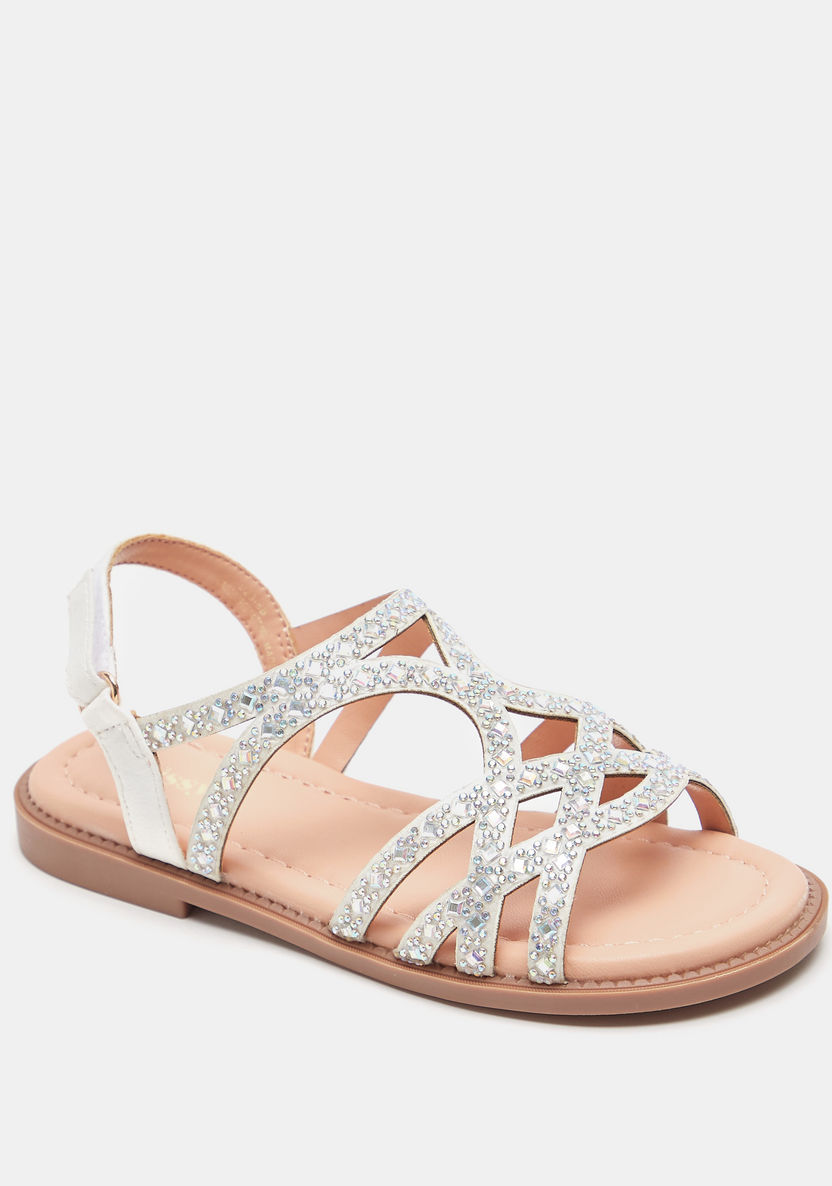 Little Missy Embellished Flat Sandals with Hook and Loop Closure-Girl%27s Sandals-image-0
