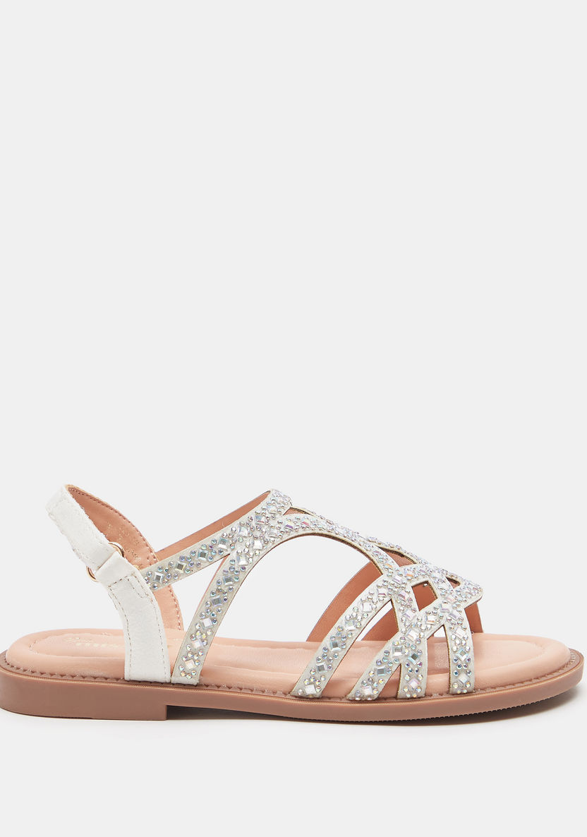 Little Missy Embellished Flat Sandals with Hook and Loop Closure-Girl%27s Sandals-image-1