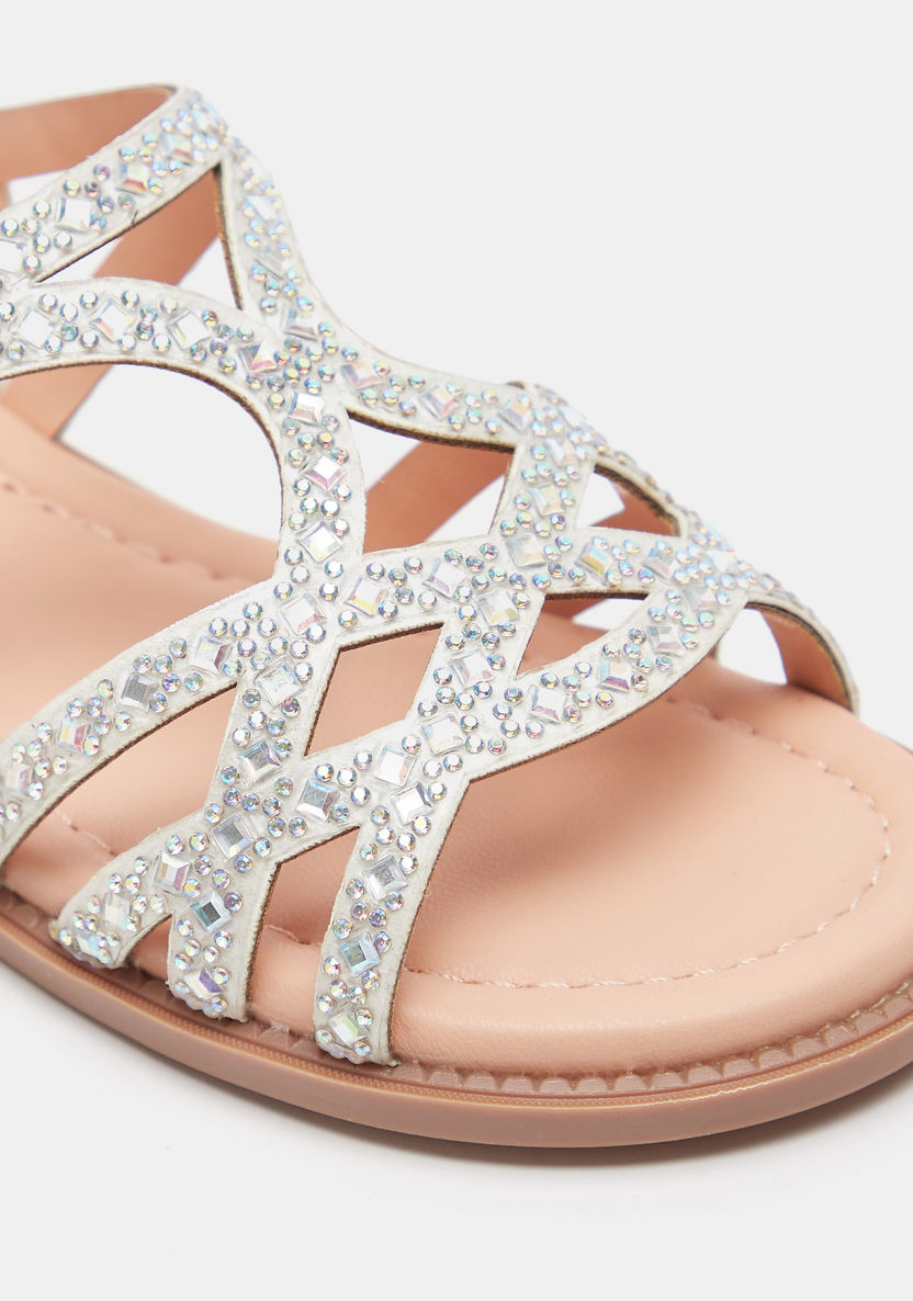 Little Missy Embellished Flat Sandals with Hook and Loop Closure-Girl%27s Sandals-image-2