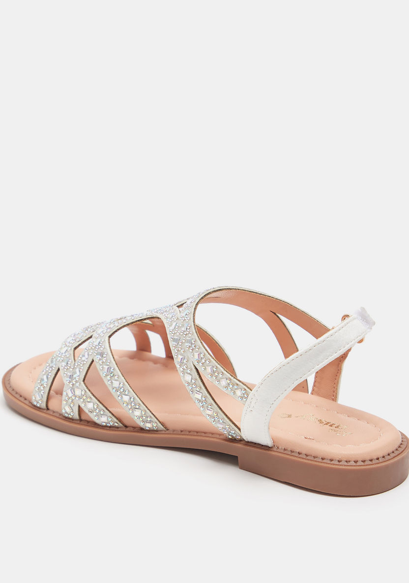 Little Missy Embellished Flat Sandals with Hook and Loop Closure-Girl%27s Sandals-image-3