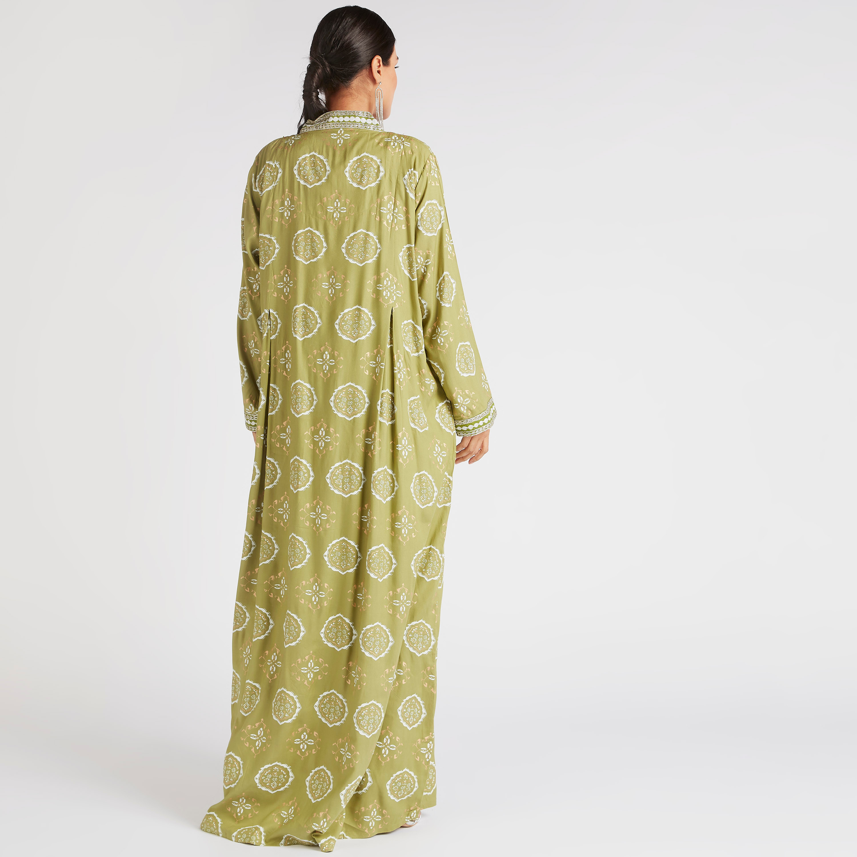جلابية منقوشة بياقة مطرزة-women-arabicclothing-abayas-image-4