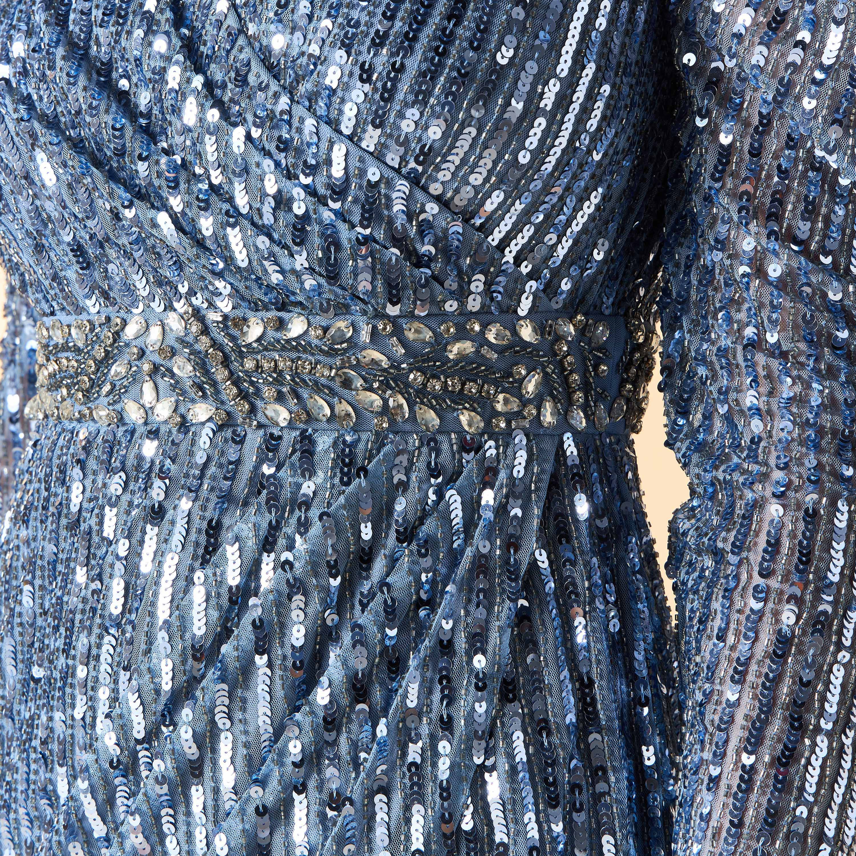 Amelia Rose All-Over Embellished Dress with Slit and V-neck-women-clothing-dresses-image-5