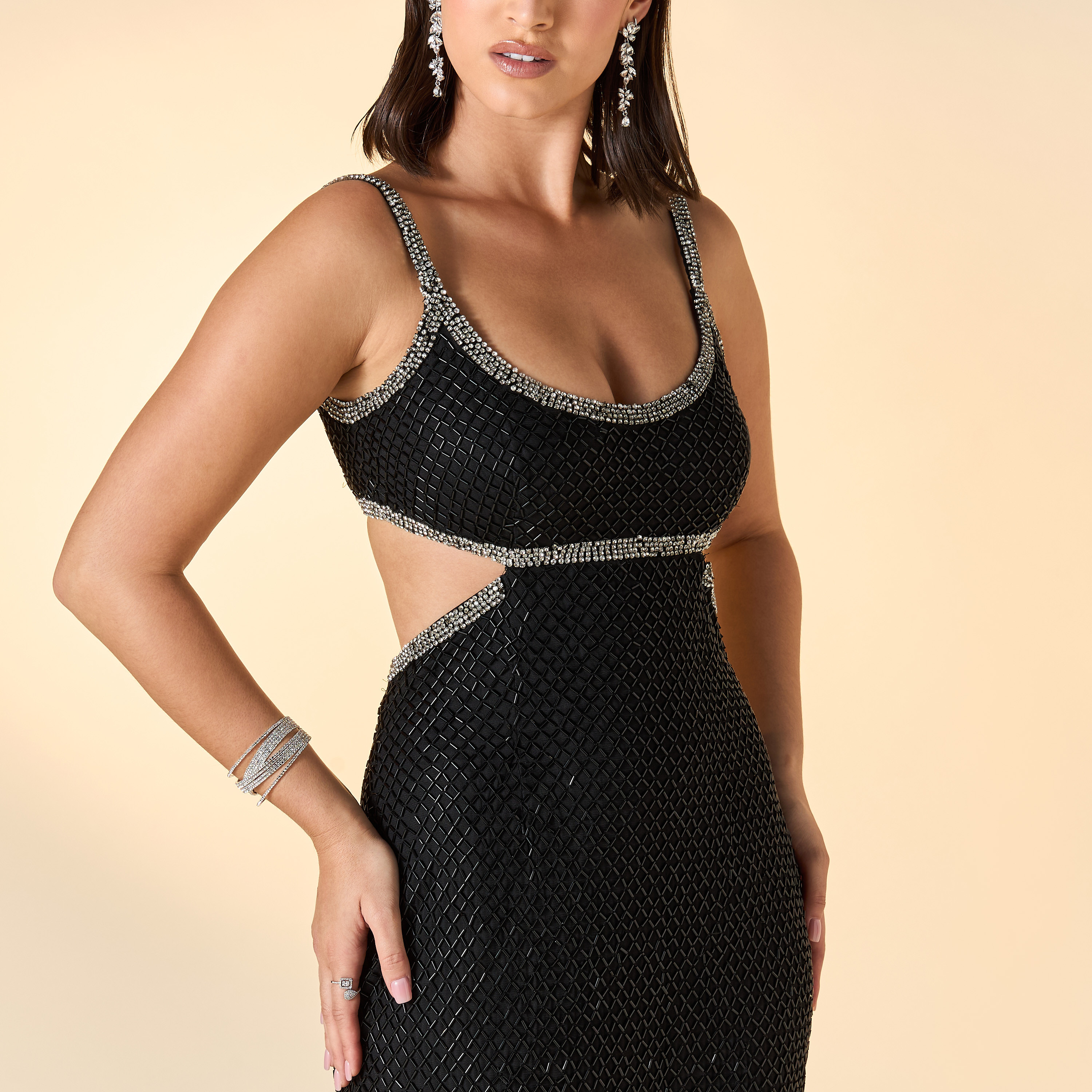 Amelia Rose Embellished Maxi Dress with Strap Sleeves and Cutout Detail-women-clothing-dresses-image-4