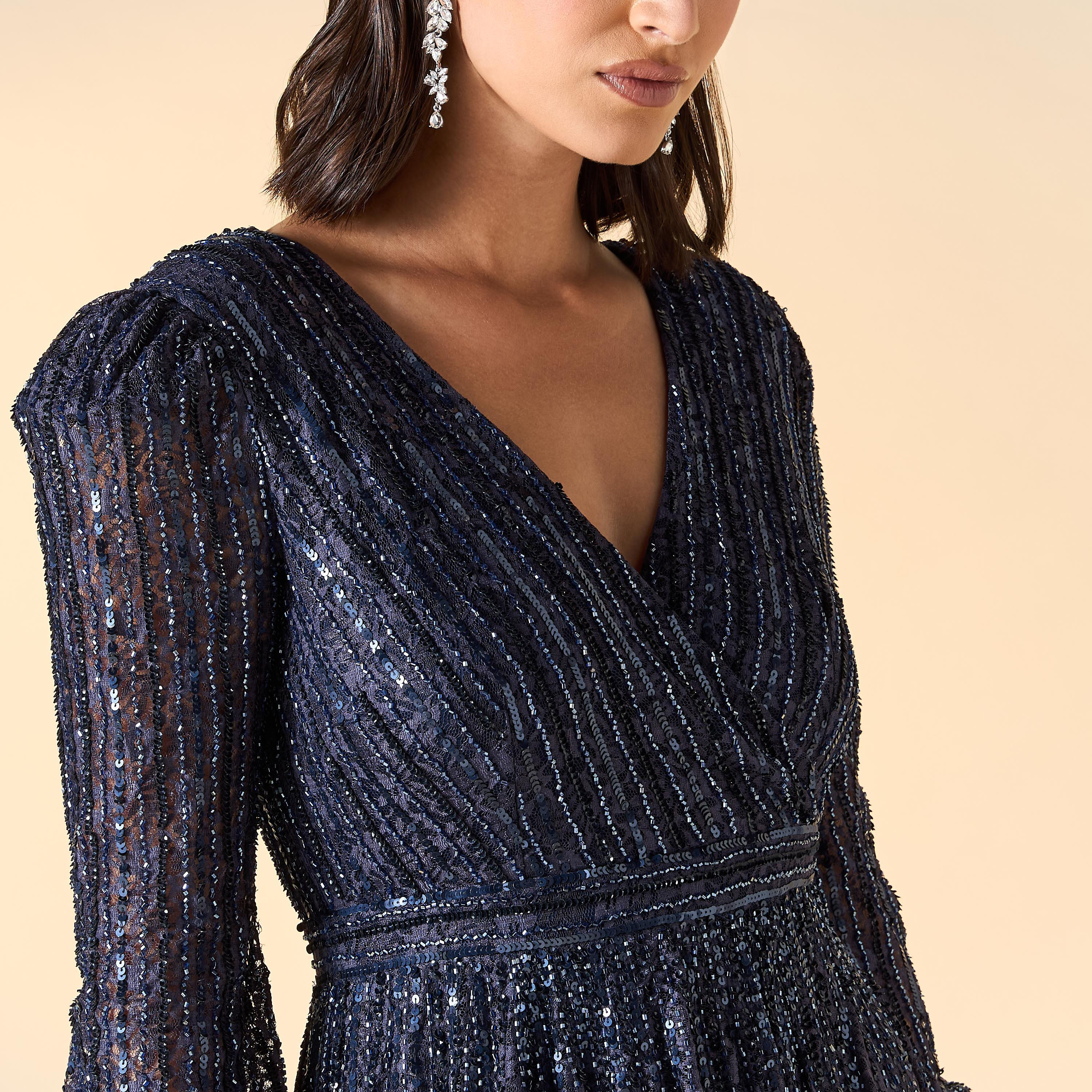 Amelia Rose All-Over Embellished V-neck Dress with Long Sleeves-women-clothing-dresses-image-4