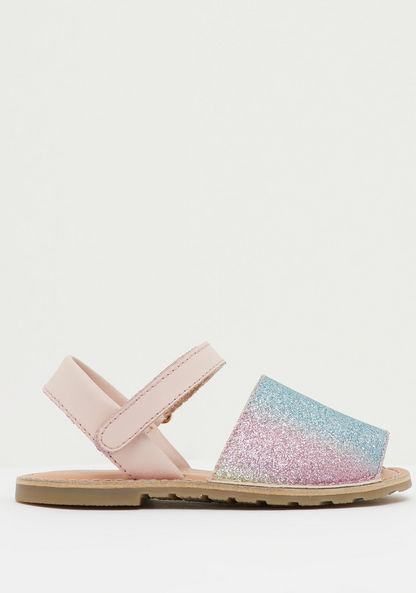 Glitter Textured Sandals with Hook and Loop Closure-Girl%27s Sandals-image-0