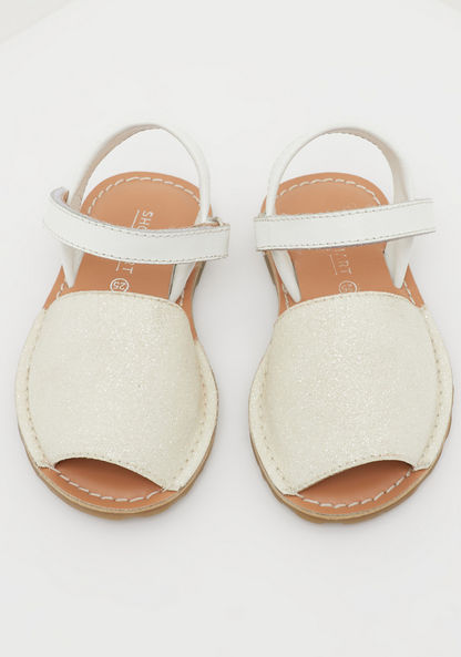 Glitter Textured Sandals with Hook and Loop Closure-Girl%27s Sandals-image-1